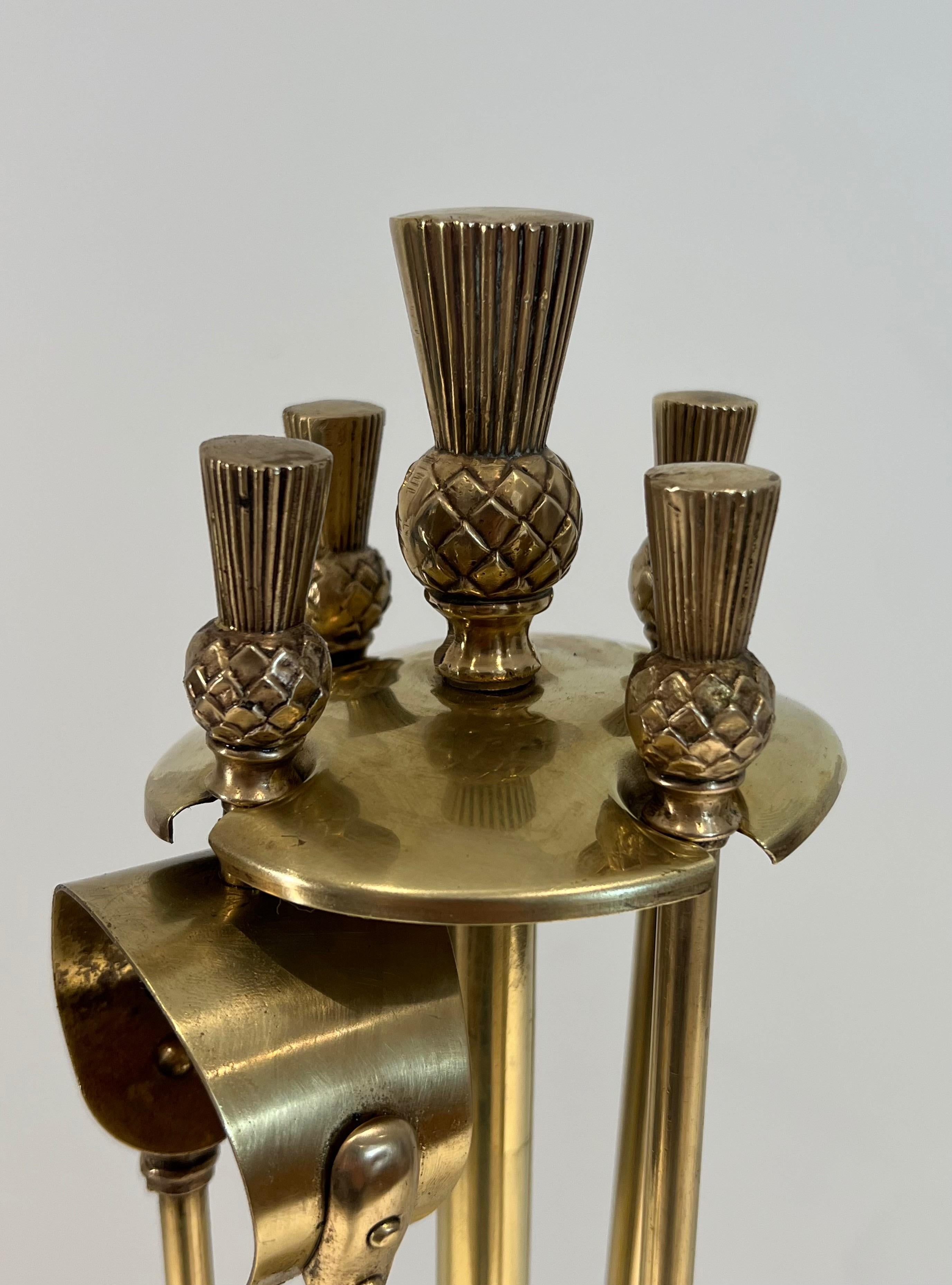 French Pineapple Brass Fireplace Tools For Sale