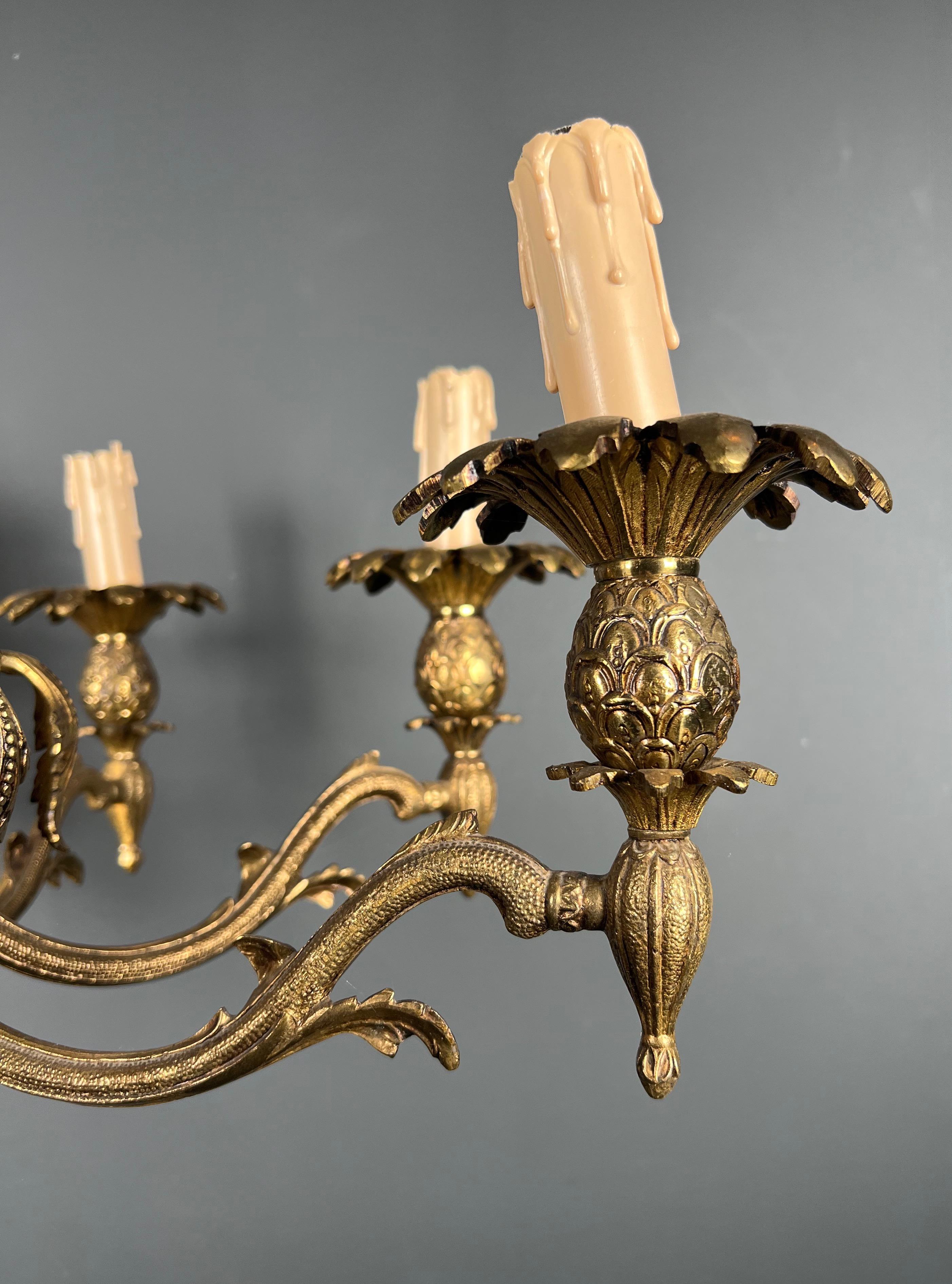 Pineapple Bronze Chandelier with 8 Arms in the Style of Maison Charles For Sale 4