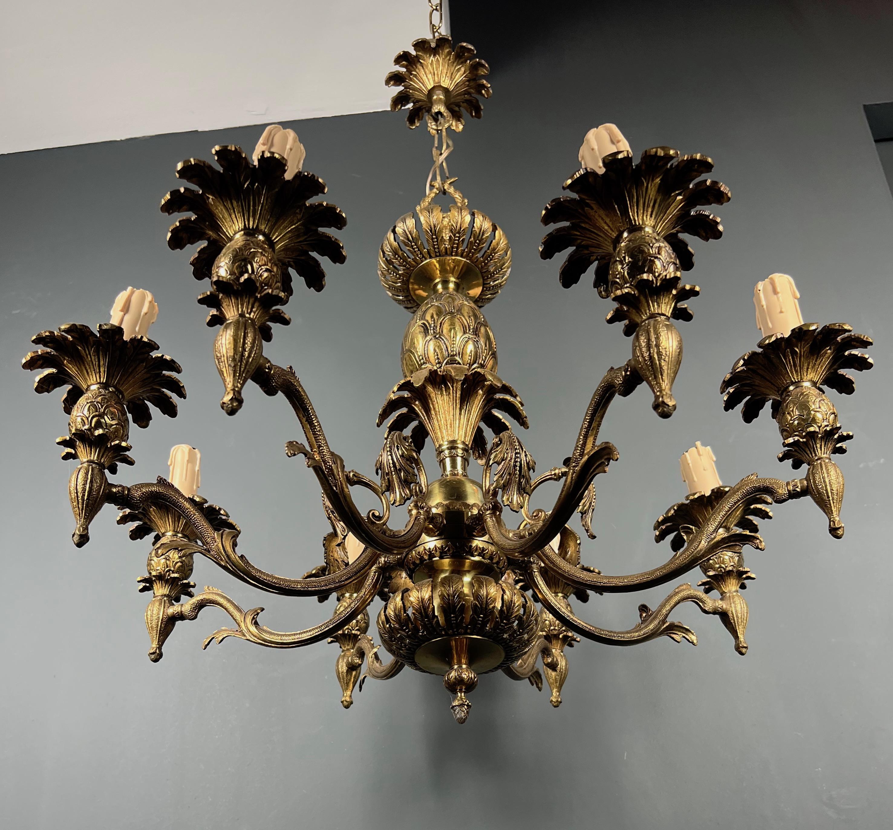 Pineapple Bronze Chandelier with 8 Arms in the Style of Maison Charles For Sale 7