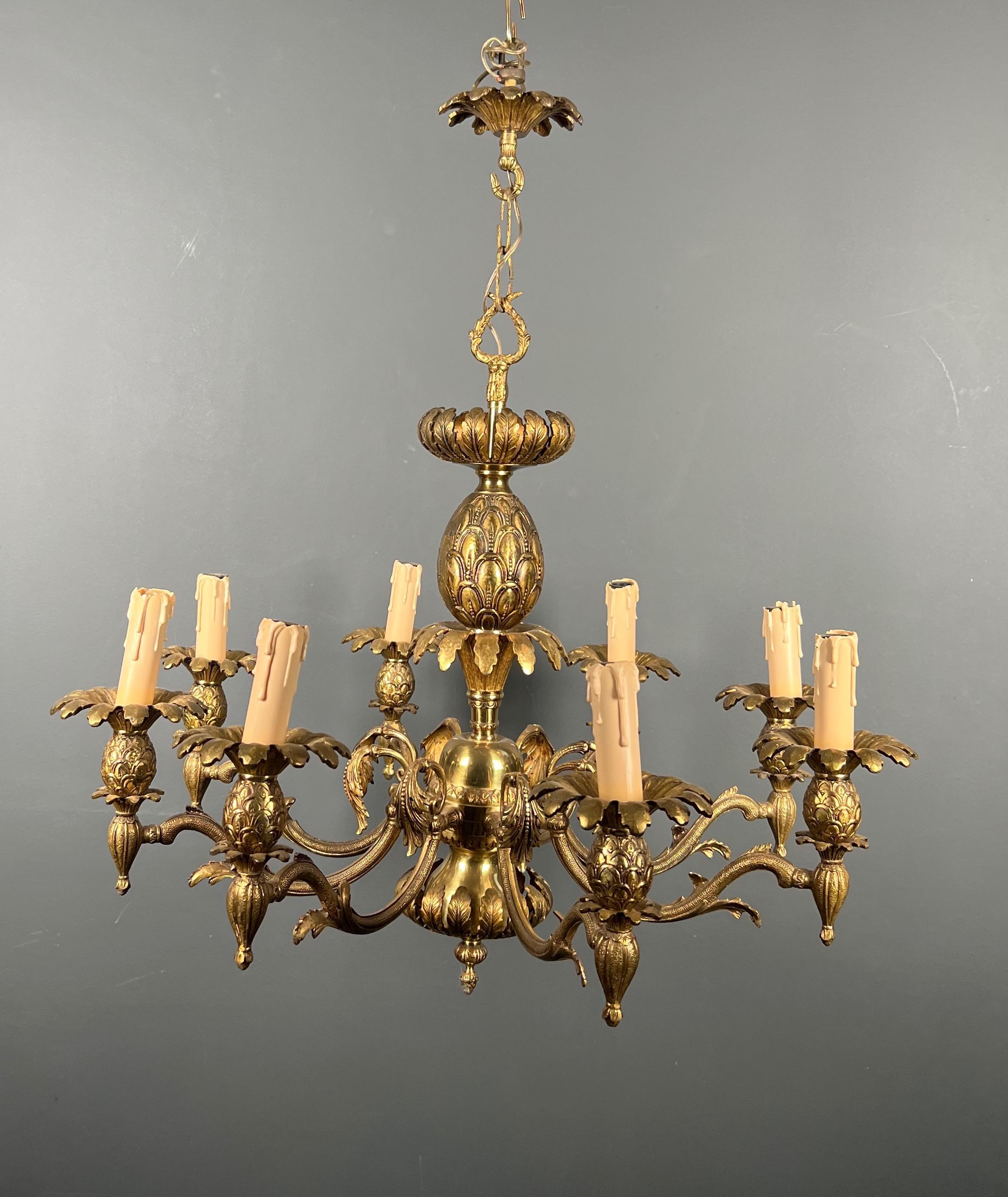 Pineapple Bronze Chandelier with 8 Arms in the Style of Maison Charles For Sale 8