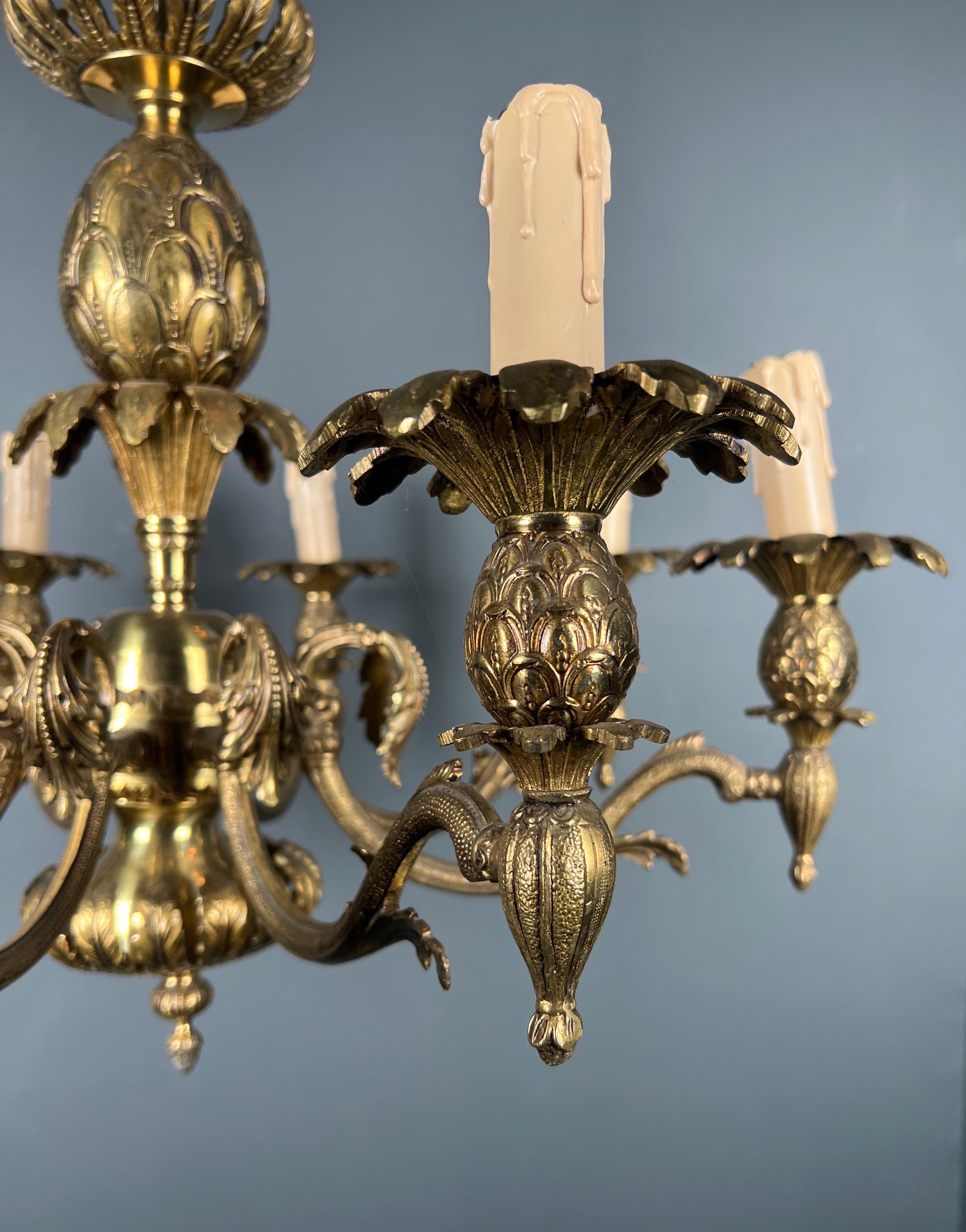 Pineapple Bronze Chandelier with 8 Arms in the Style of Maison Charles For Sale 11
