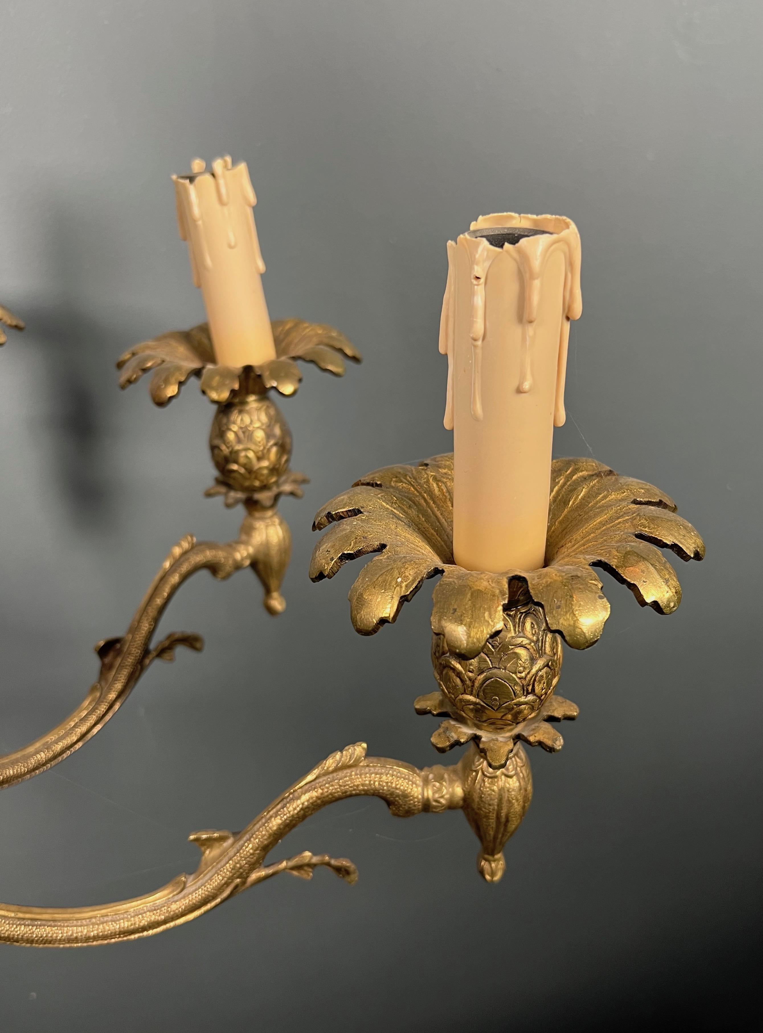 Pineapple Bronze Chandelier with 8 Arms in the Style of Maison Charles For Sale 12