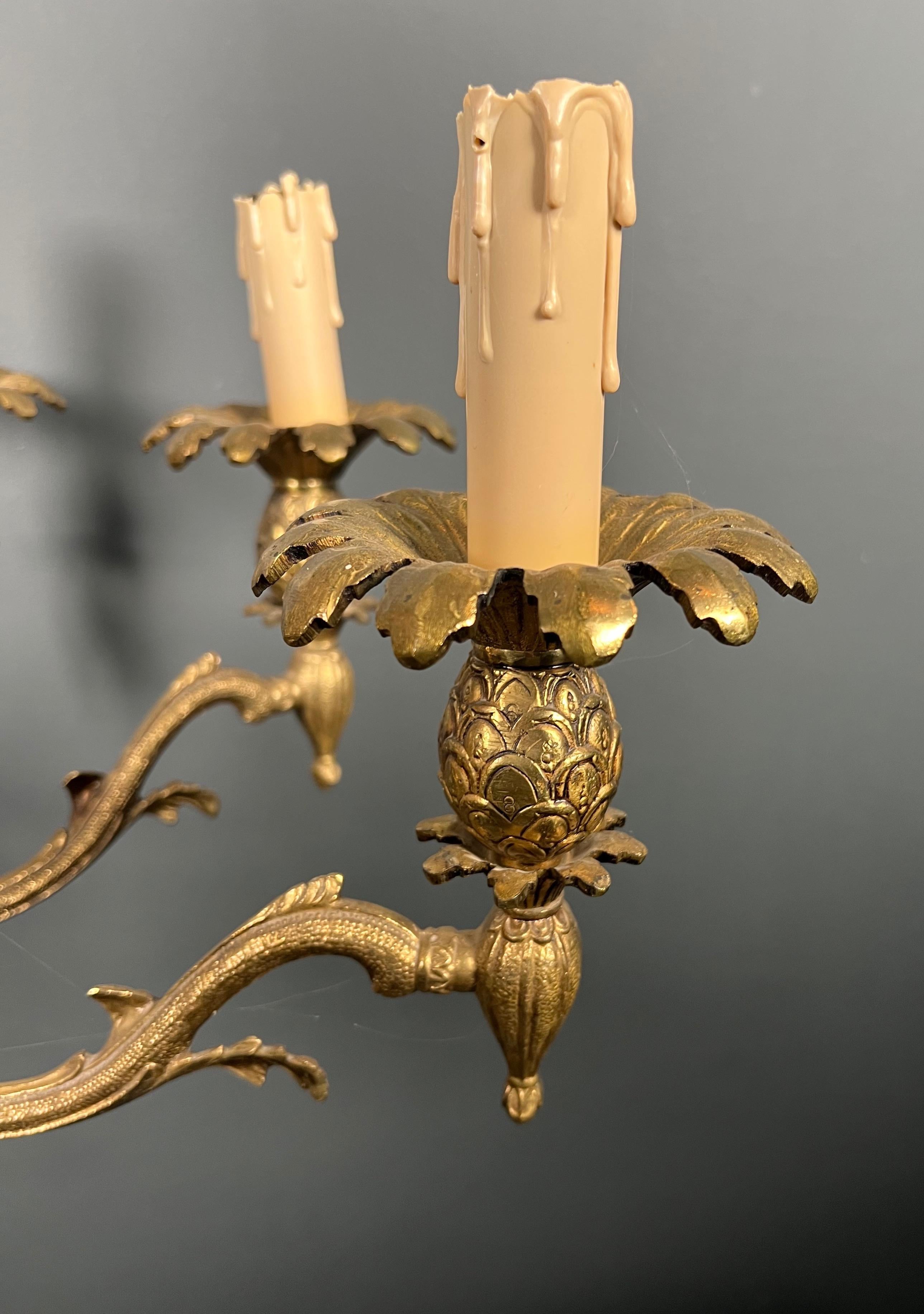 Pineapple Bronze Chandelier with 8 Arms in the Style of Maison Charles For Sale 13