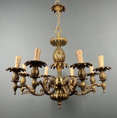 Pineapple Bronze Chandelier with 8 Arms in the Style of Maison Charles