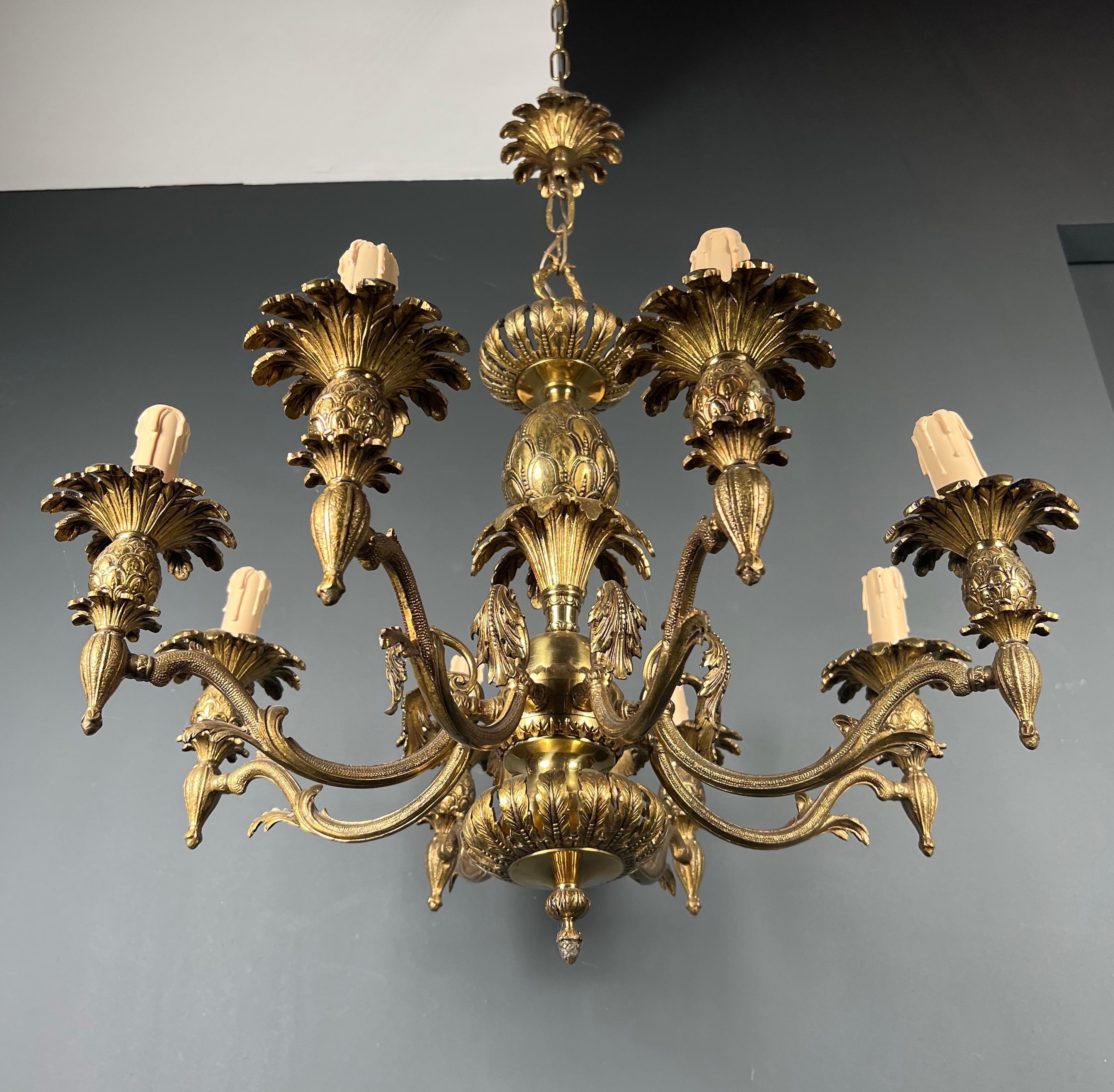 French Pineapple Bronze Chandelier with 8 Arms in the Style of Maison Charles For Sale