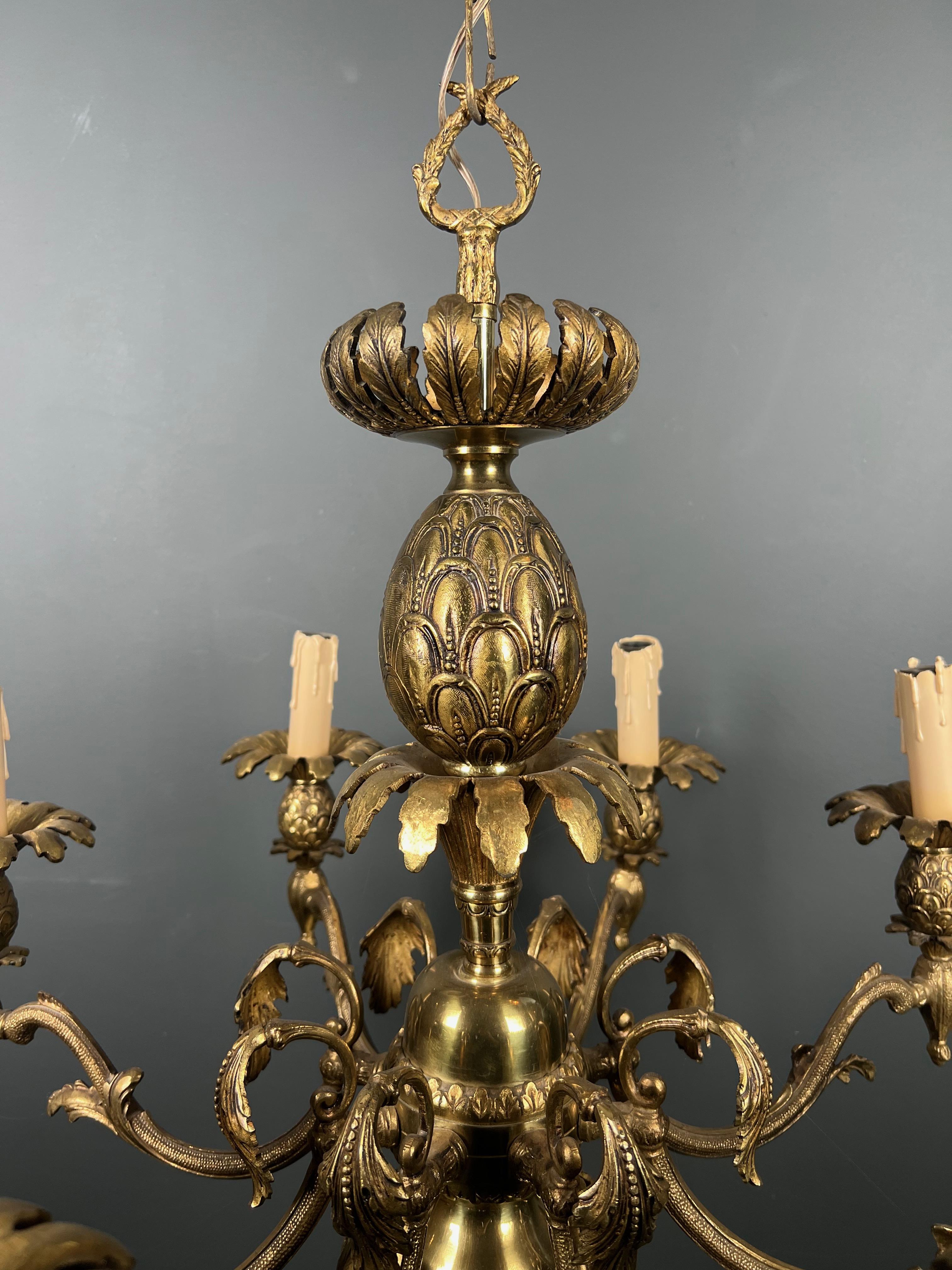 Mid-20th Century Pineapple Bronze Chandelier with 8 Arms in the Style of Maison Charles For Sale