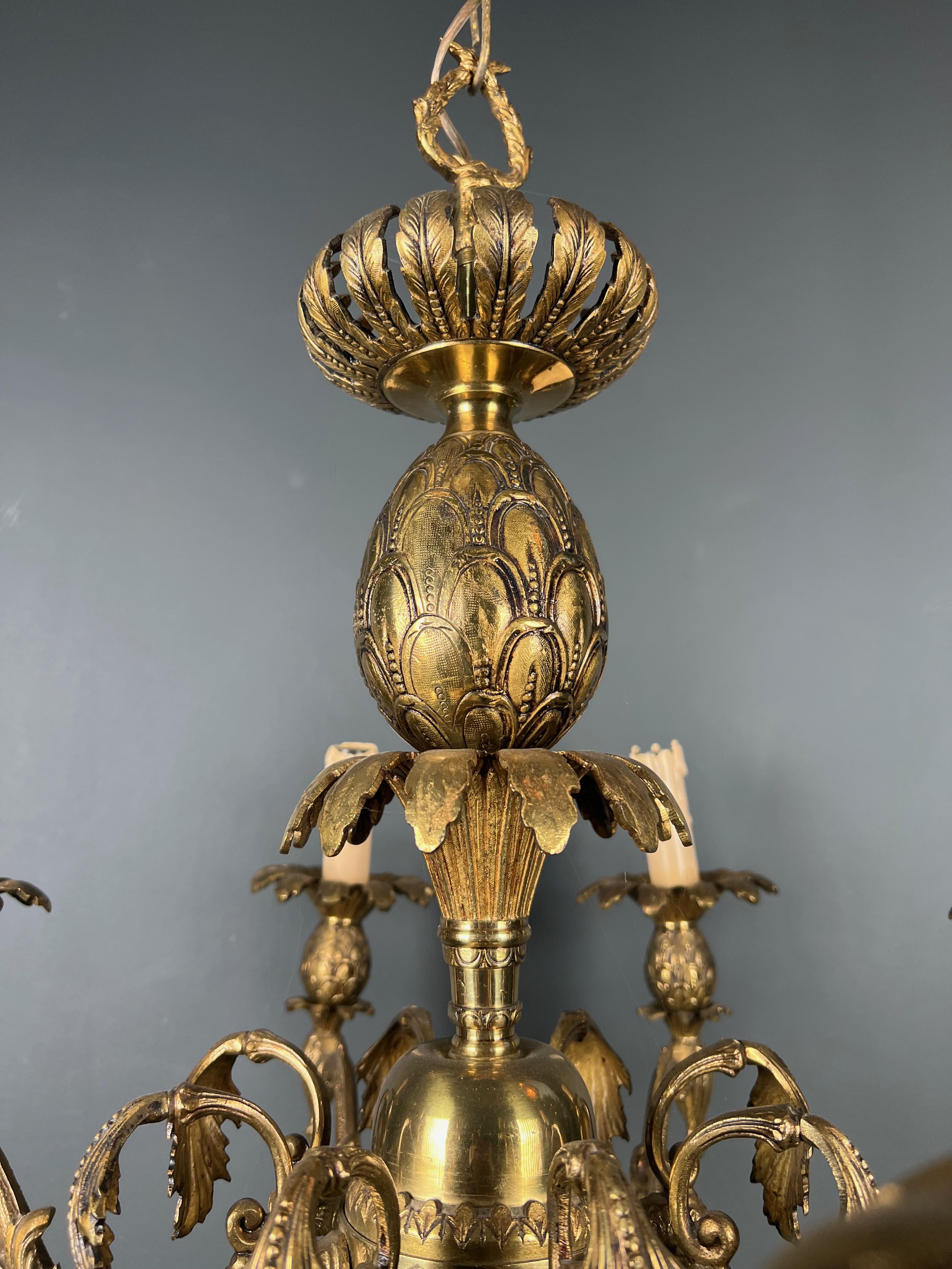 Pineapple Bronze Chandelier with 8 Arms in the Style of Maison Charles For Sale 1