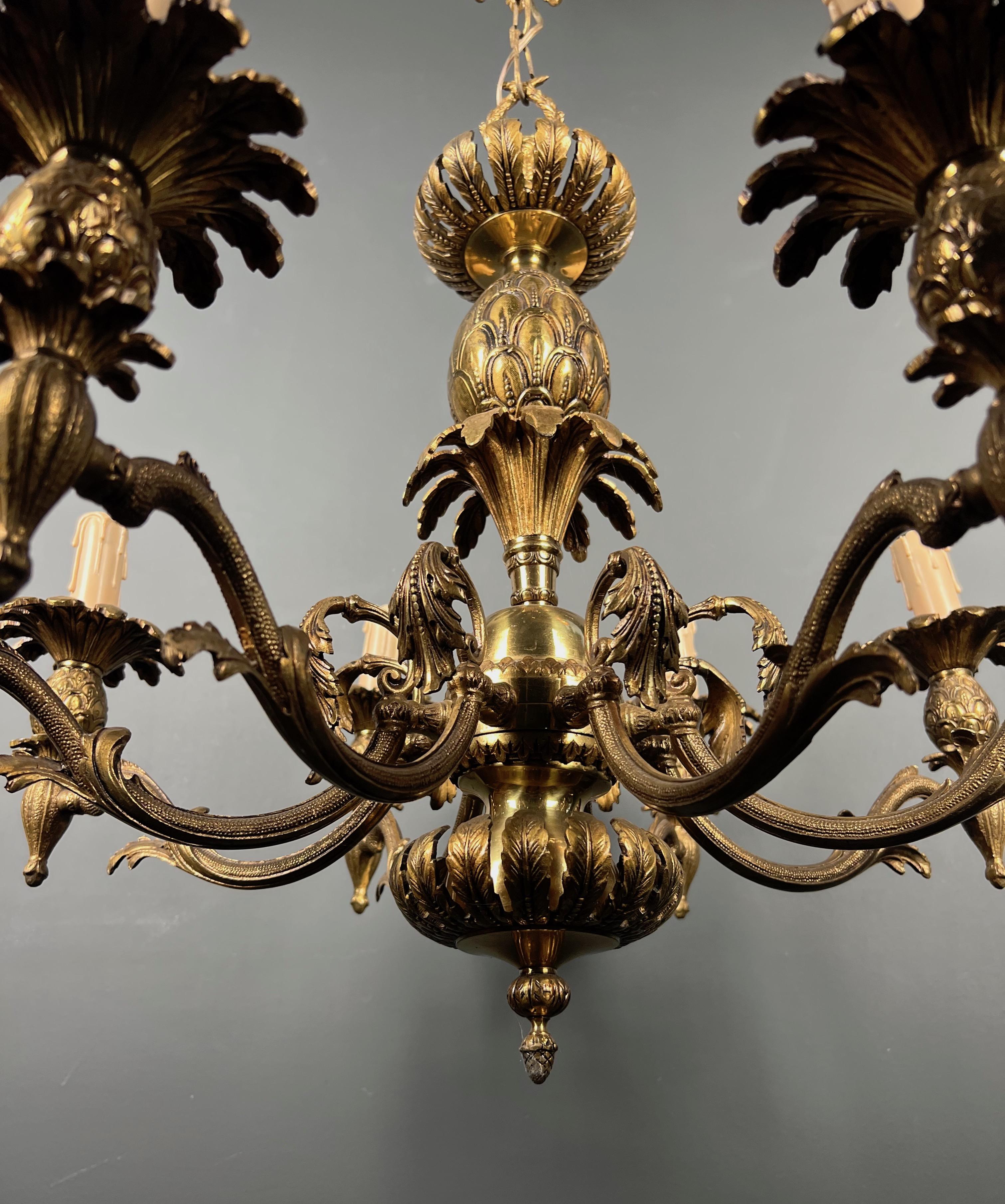 Pineapple Bronze Chandelier with 8 Arms in the Style of Maison Charles For Sale 2