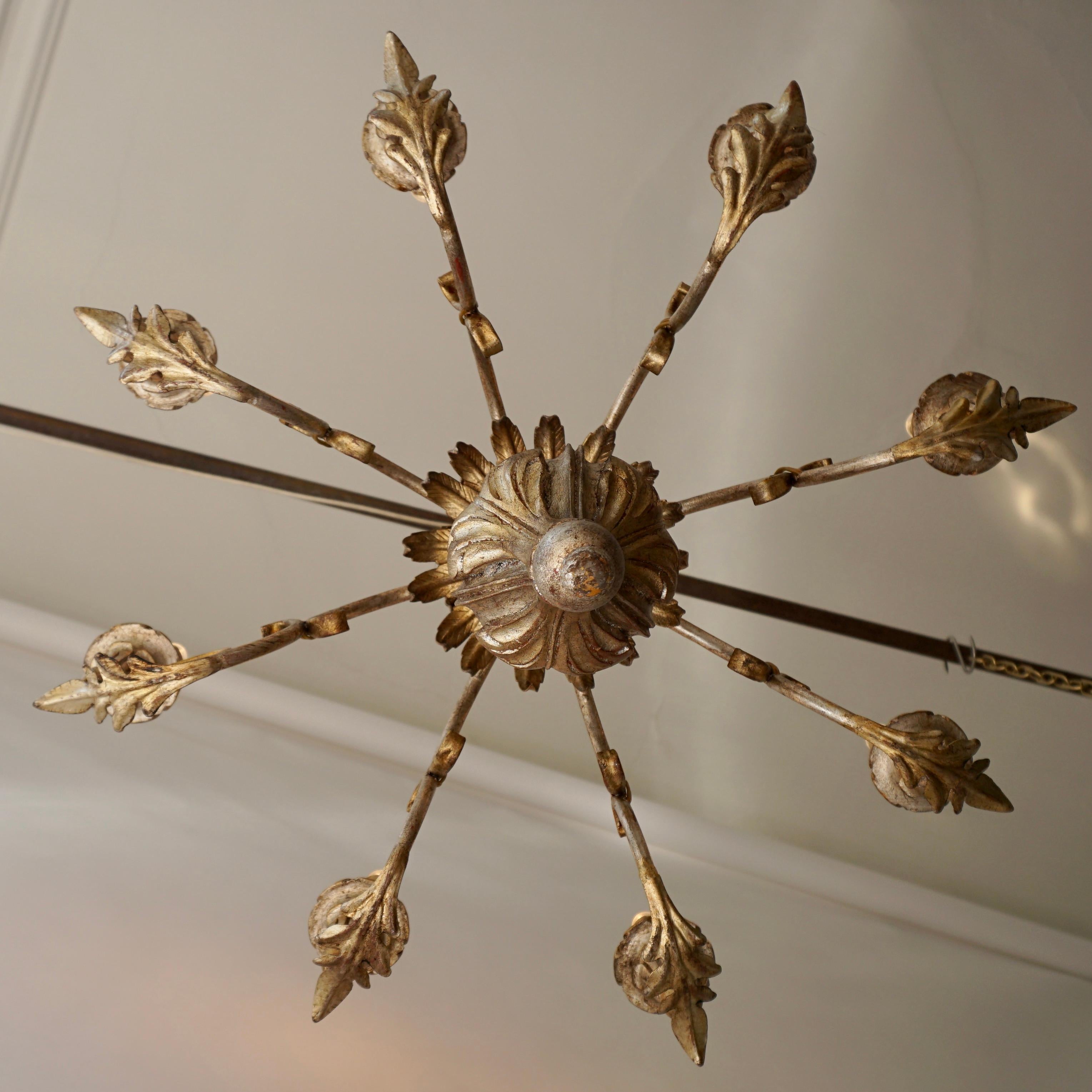 Pineapple Chandelier in Lacquered Wood and Gilt Brass, 1950s For Sale 3