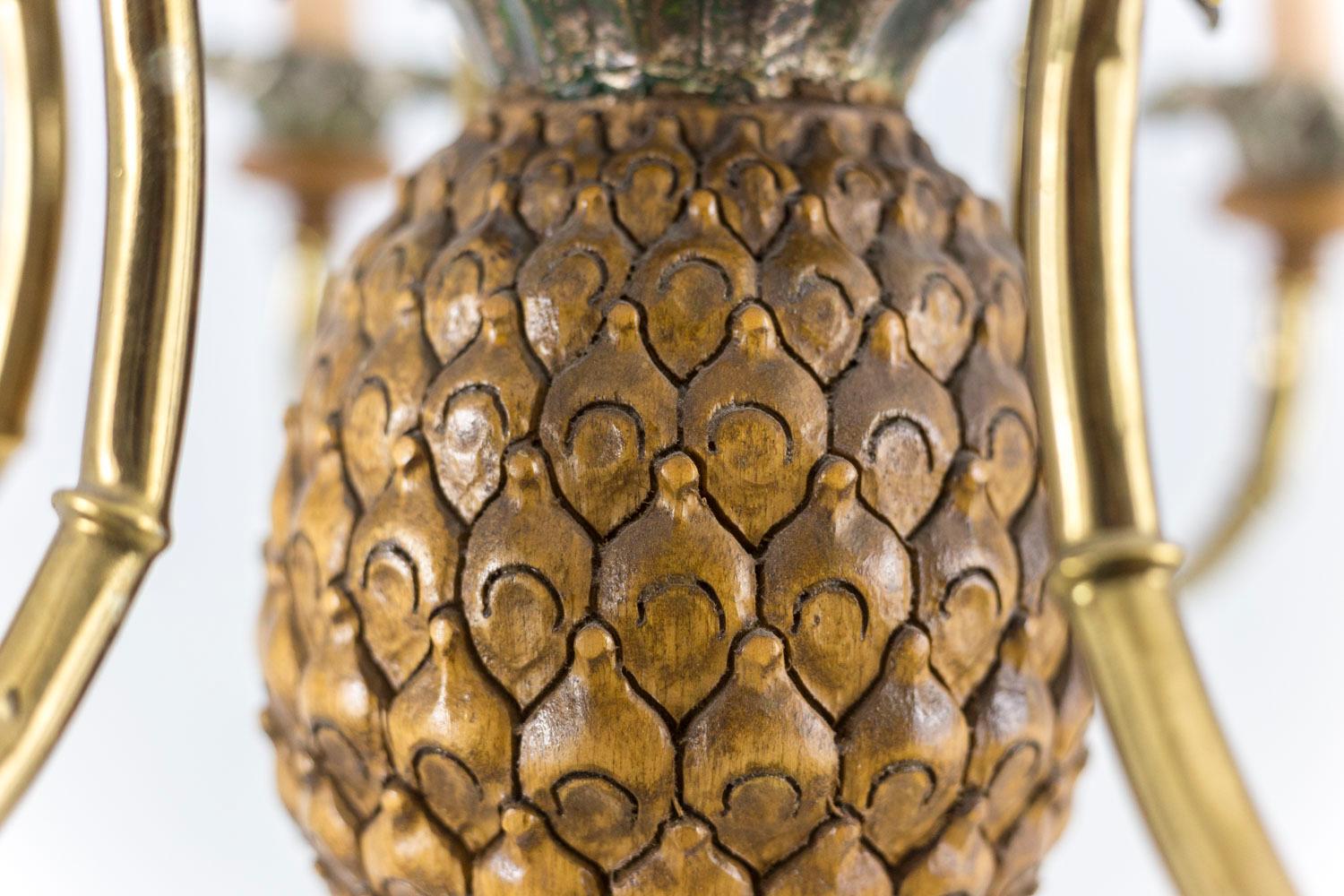 Pineapple Chandelier in Lacquered Wood and Gilt Brass, 1950s 6