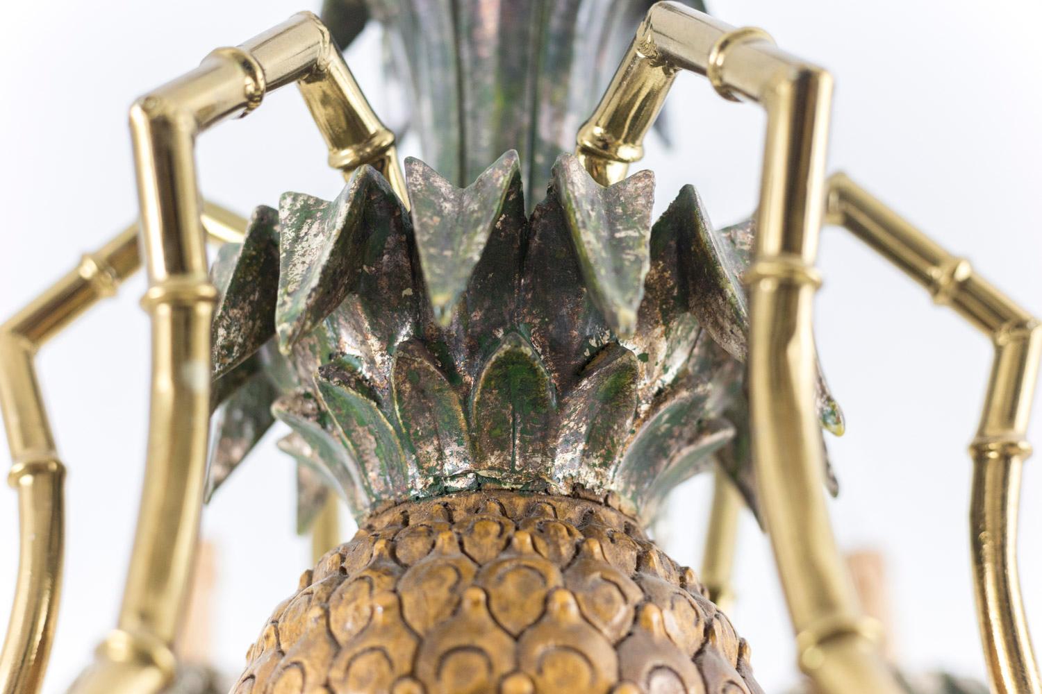 Pineapple Chandelier in Lacquered Wood and Gilt Brass, 1950s 7