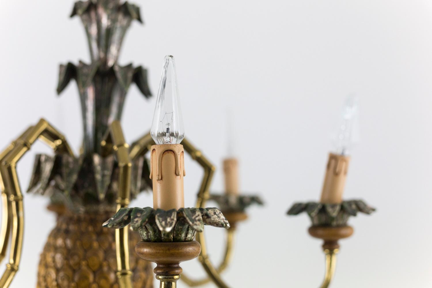Pineapple Chandelier in Lacquered Wood and Gilt Brass, 1950s 2