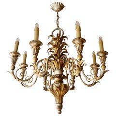 Pineapple Chandelier in Lacquered Wood and Gilt Brass, 1950s