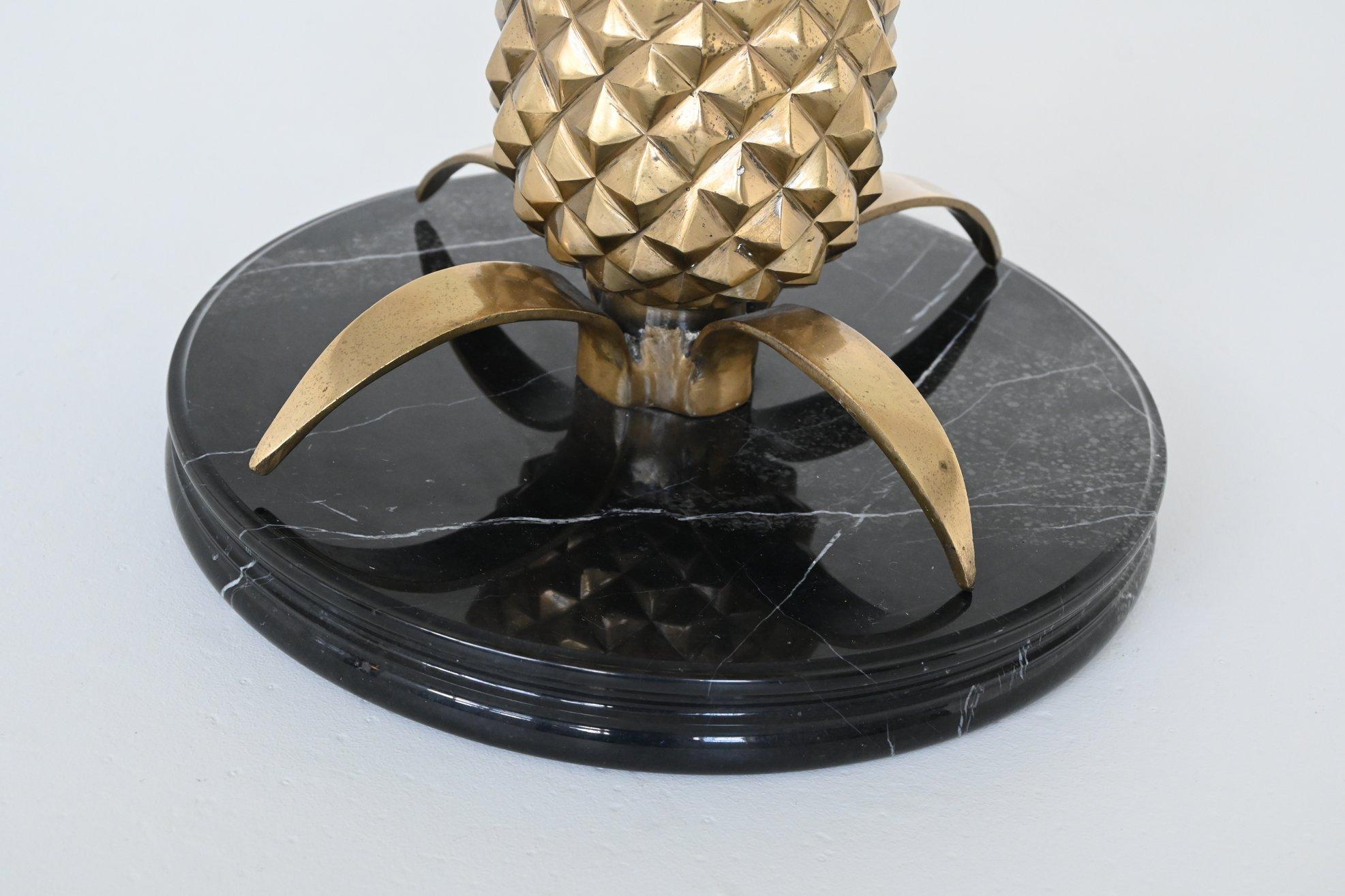 Pineapple coffee table brass and marble Hollywood Regency France 1970 4