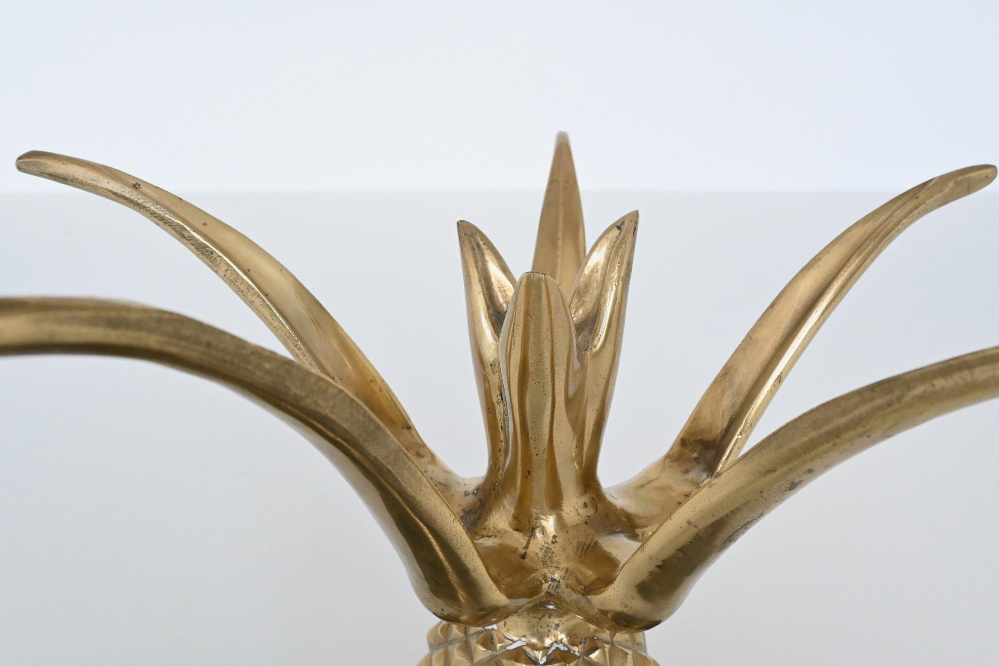 Pineapple coffee table brass and marble Hollywood Regency France 1970 9