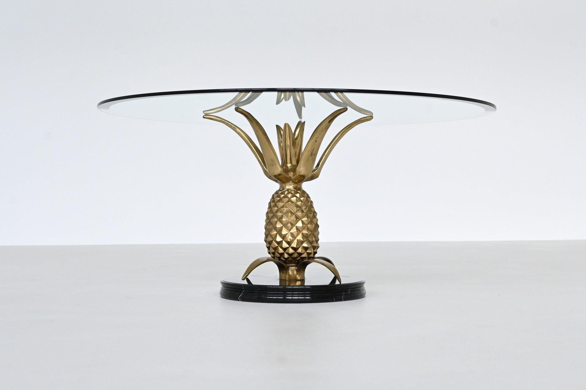 French Pineapple coffee table brass and marble Hollywood Regency France 1970