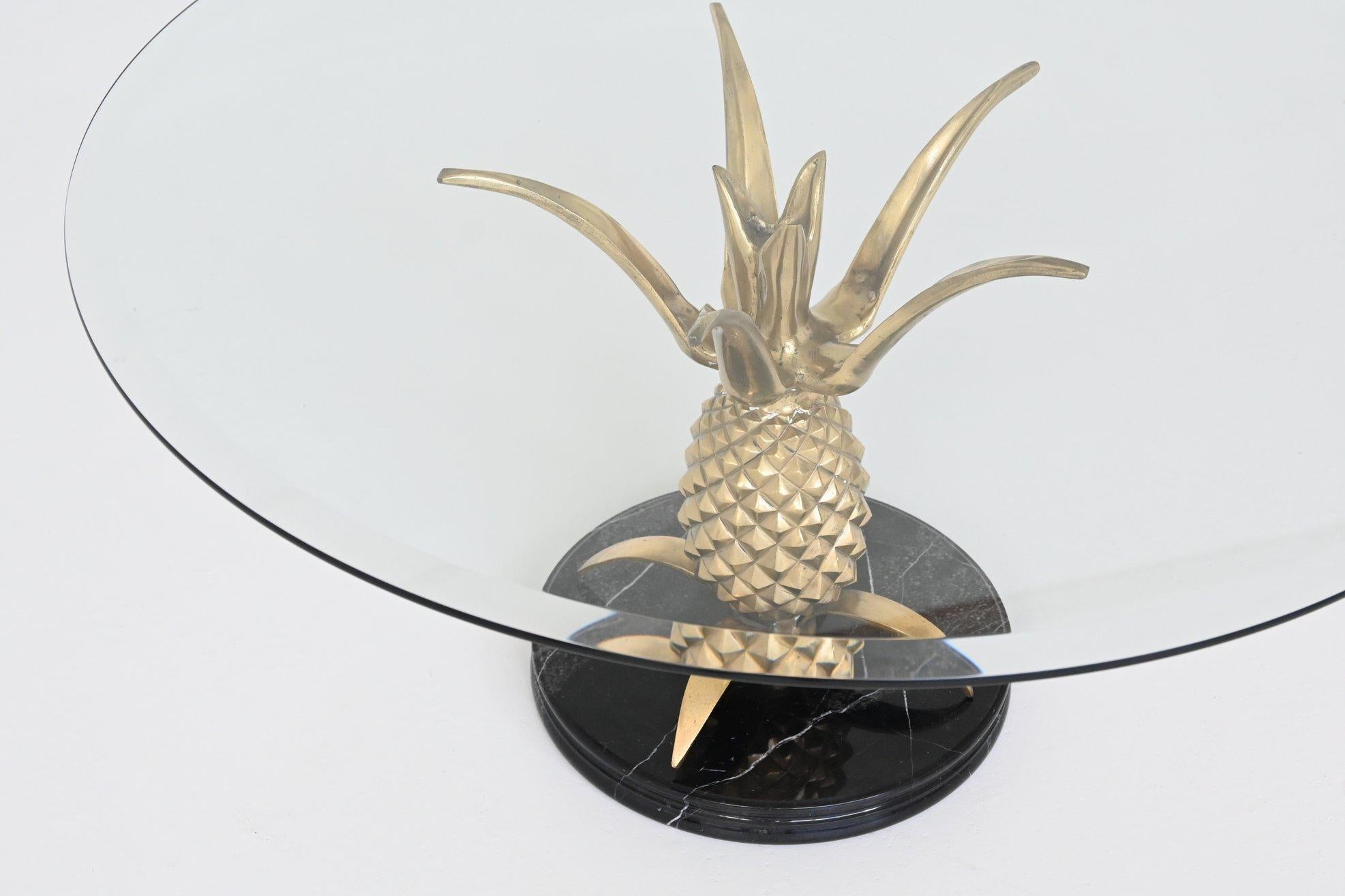 Late 20th Century Pineapple coffee table brass and marble Hollywood Regency France 1970