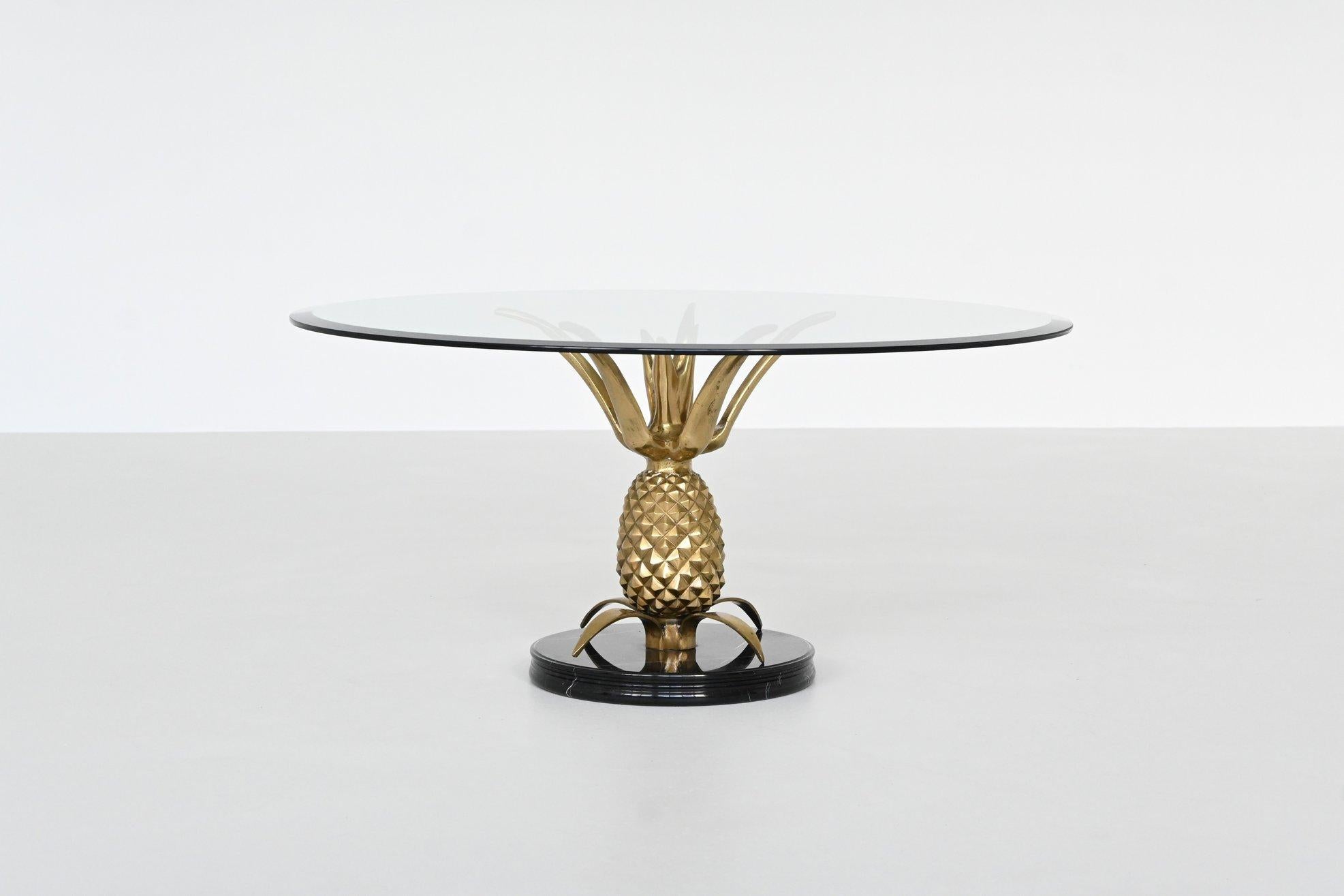 Pineapple coffee table brass and marble Hollywood Regency France 1970 1