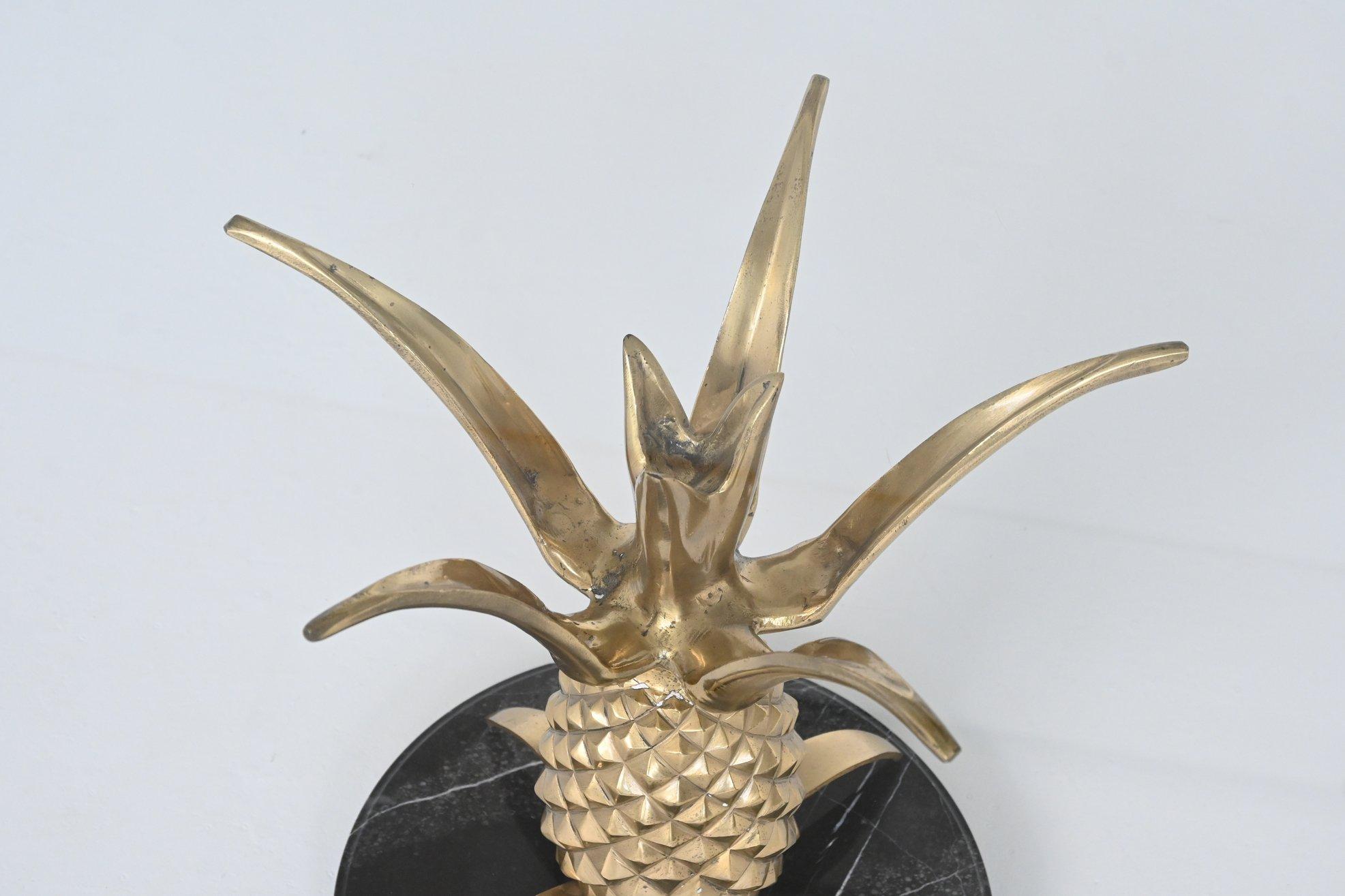 Pineapple coffee table brass and marble Hollywood Regency France 1970 2