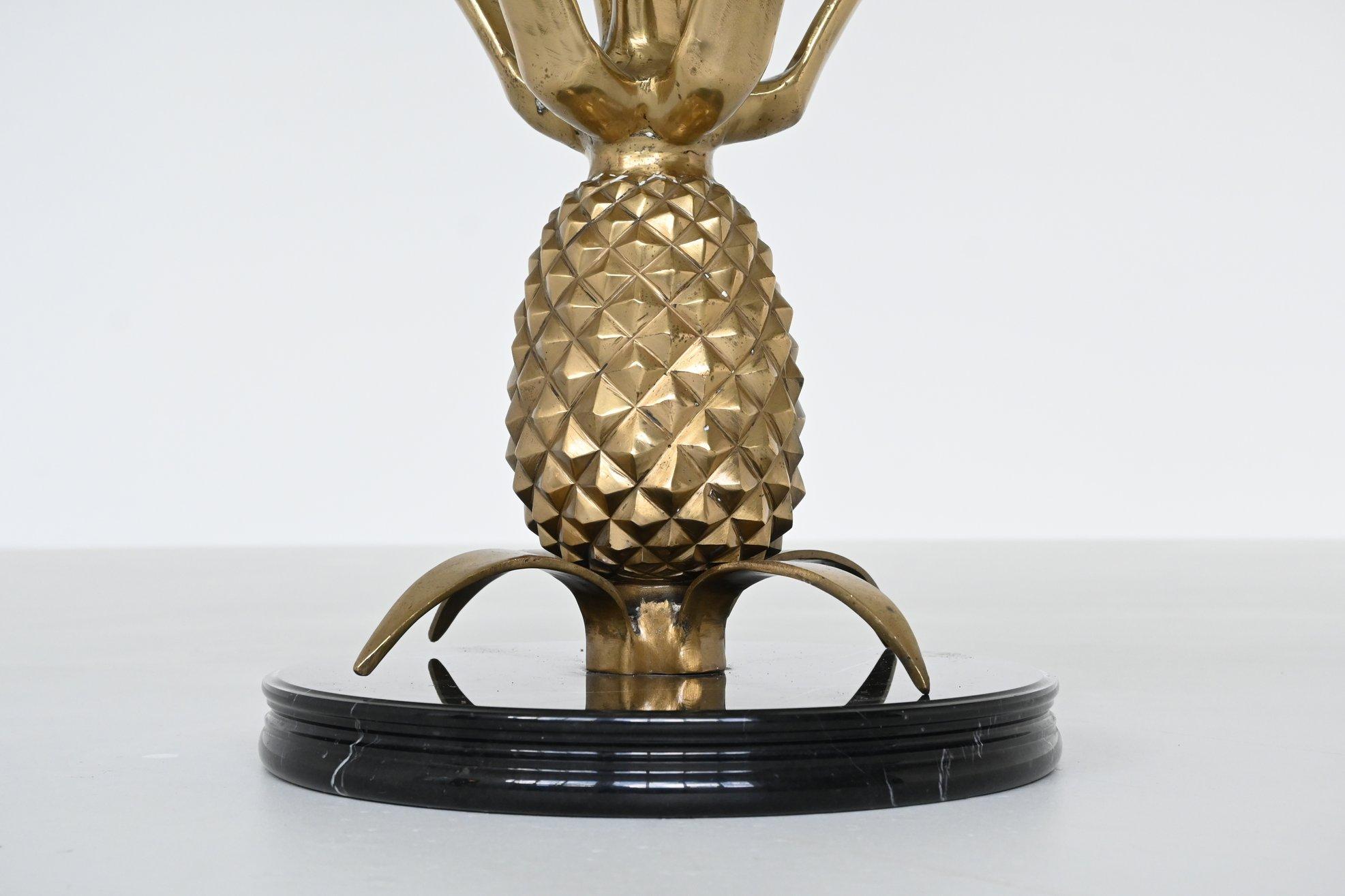 Pineapple coffee table brass and marble Hollywood Regency France 1970 3
