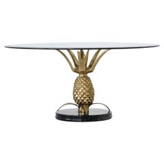 Pineapple coffee table brass and marble Hollywood Regency France 1970