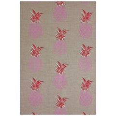 'Pineapple' Contemporary, Traditional Fabric in Pink or Red on Natural