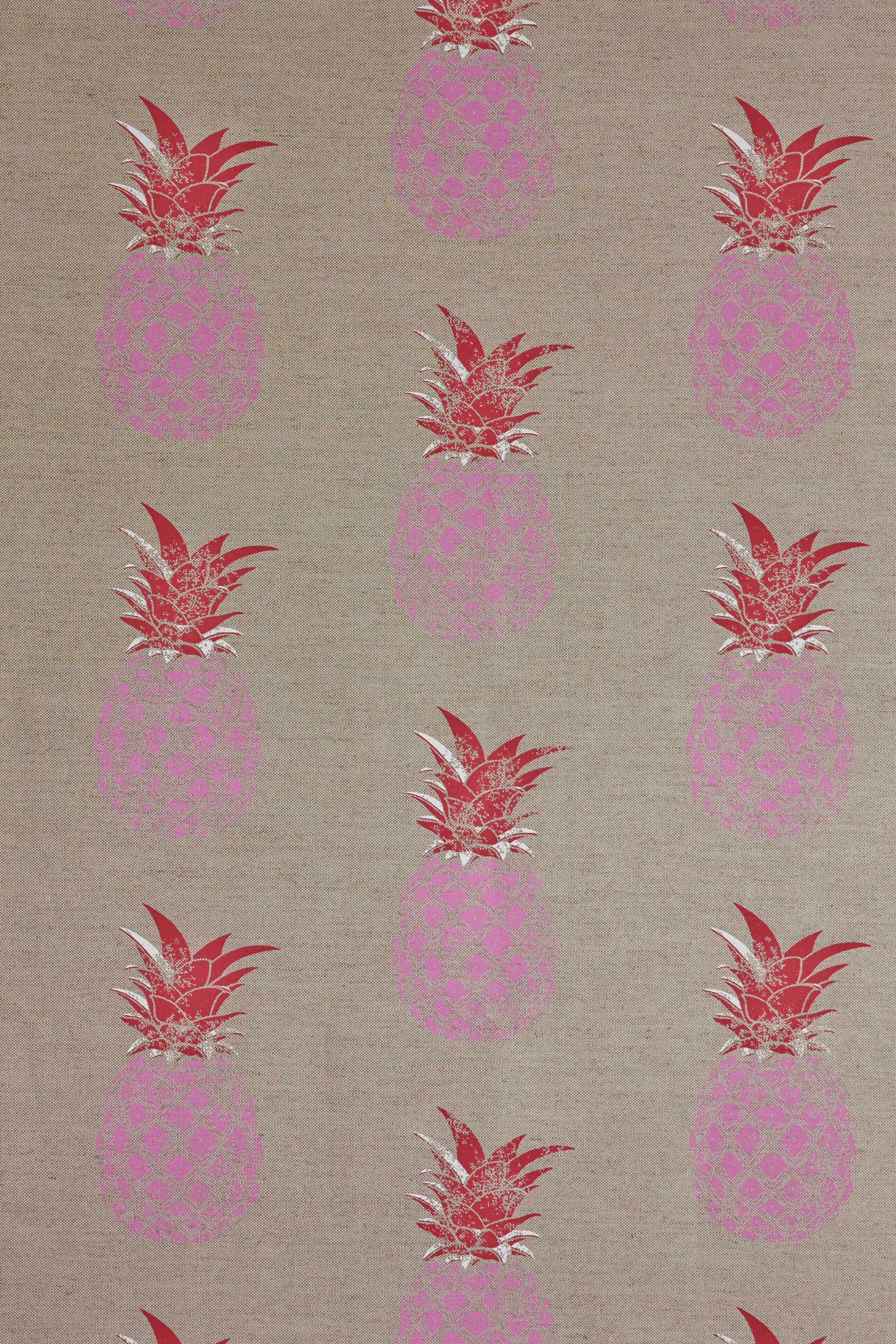 'Pineapple' Contemporary, Traditional Fabric in Pink/Red on Cream For Sale 1