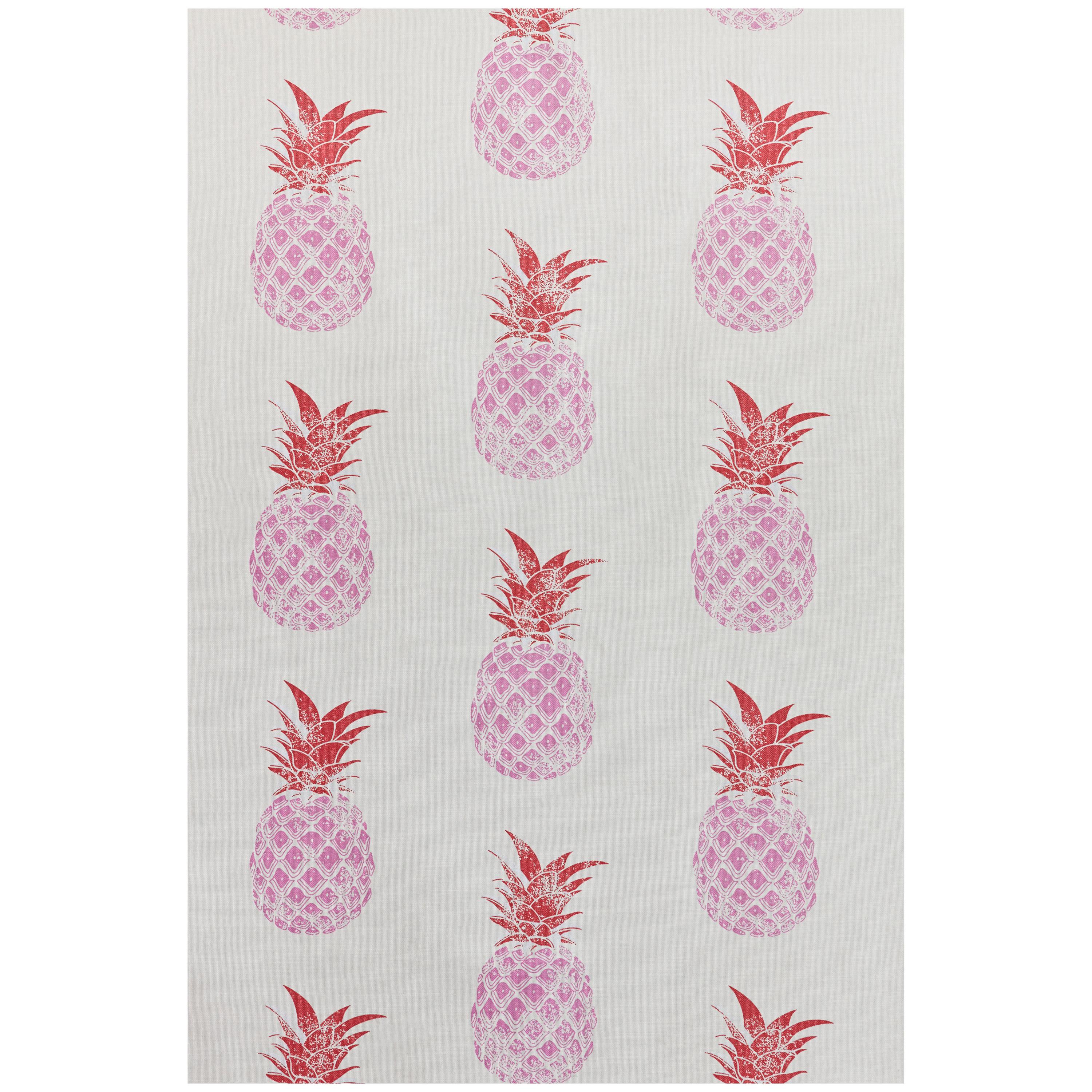'Pineapple' Contemporary, Traditional Fabric in Pink/Red on Cream For Sale