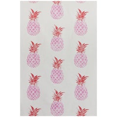 'Pineapple' Contemporary, Traditional Fabric in Pink/Red on Cream