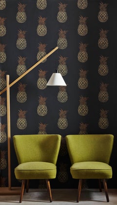 'Pineapple' Contemporary, Traditional Wallpaper in Charcoal