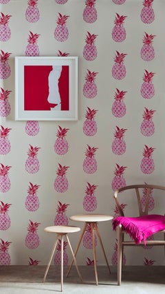 'Pineapple' Contemporary, Traditional Wallpaper in Red/Pink