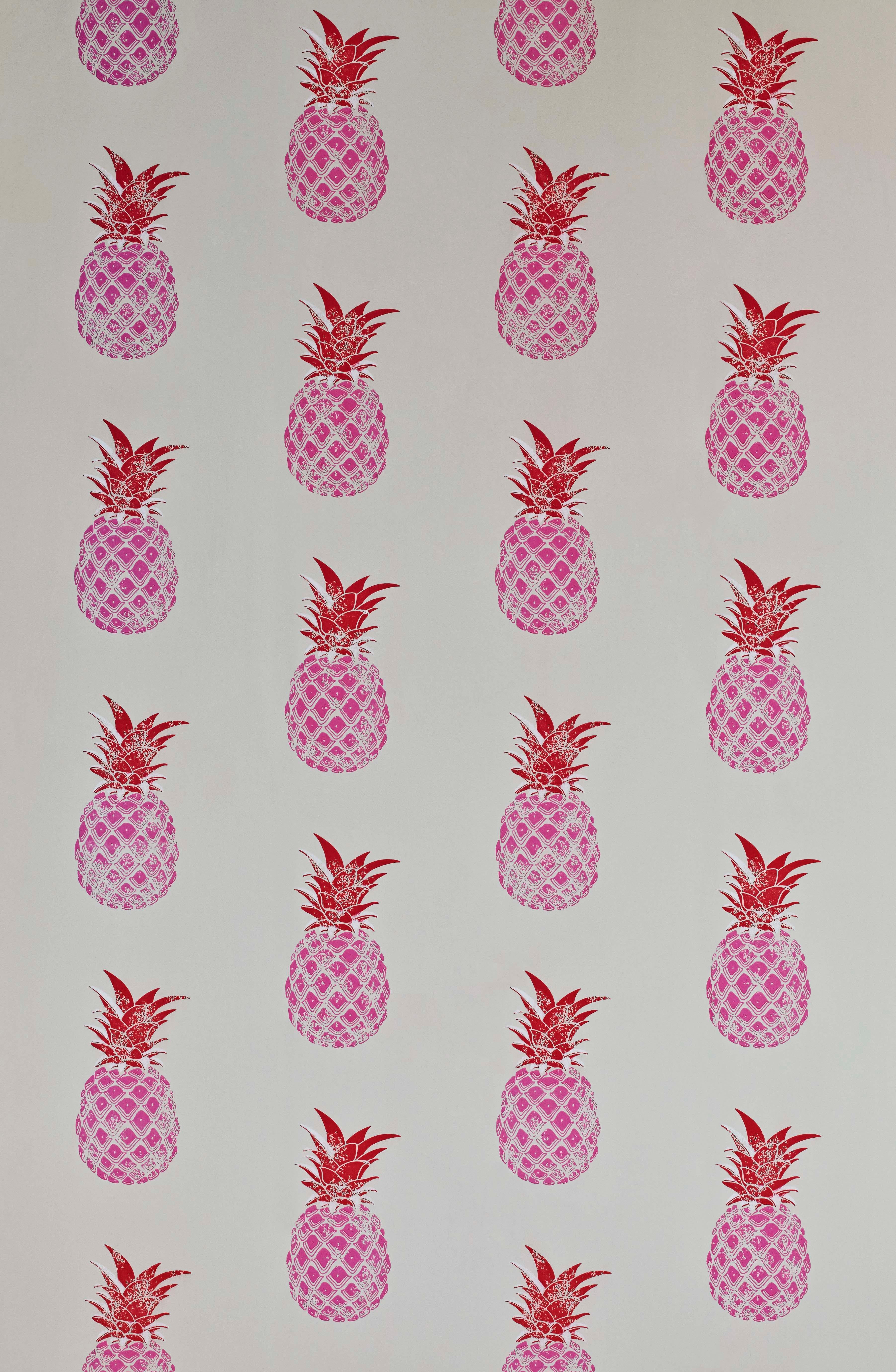 'Pineapple' Contemporary, Traditional Wallpaper in Red/Pink In New Condition For Sale In Pewsey, Wiltshire