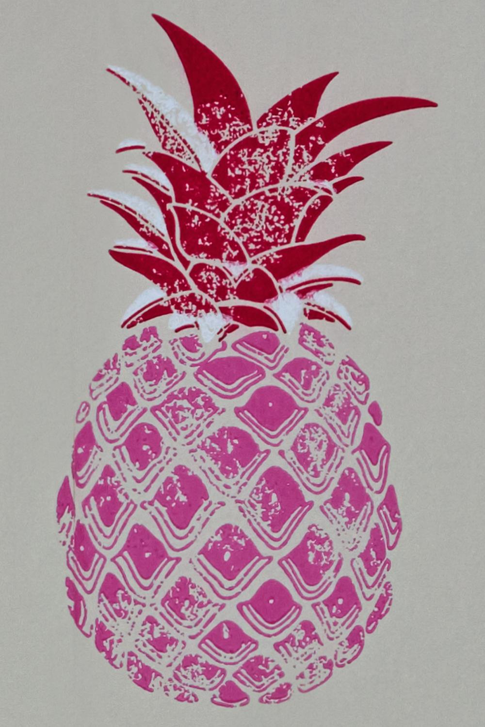 Paper 'Pineapple' Contemporary, Traditional Wallpaper in Red/Pink For Sale