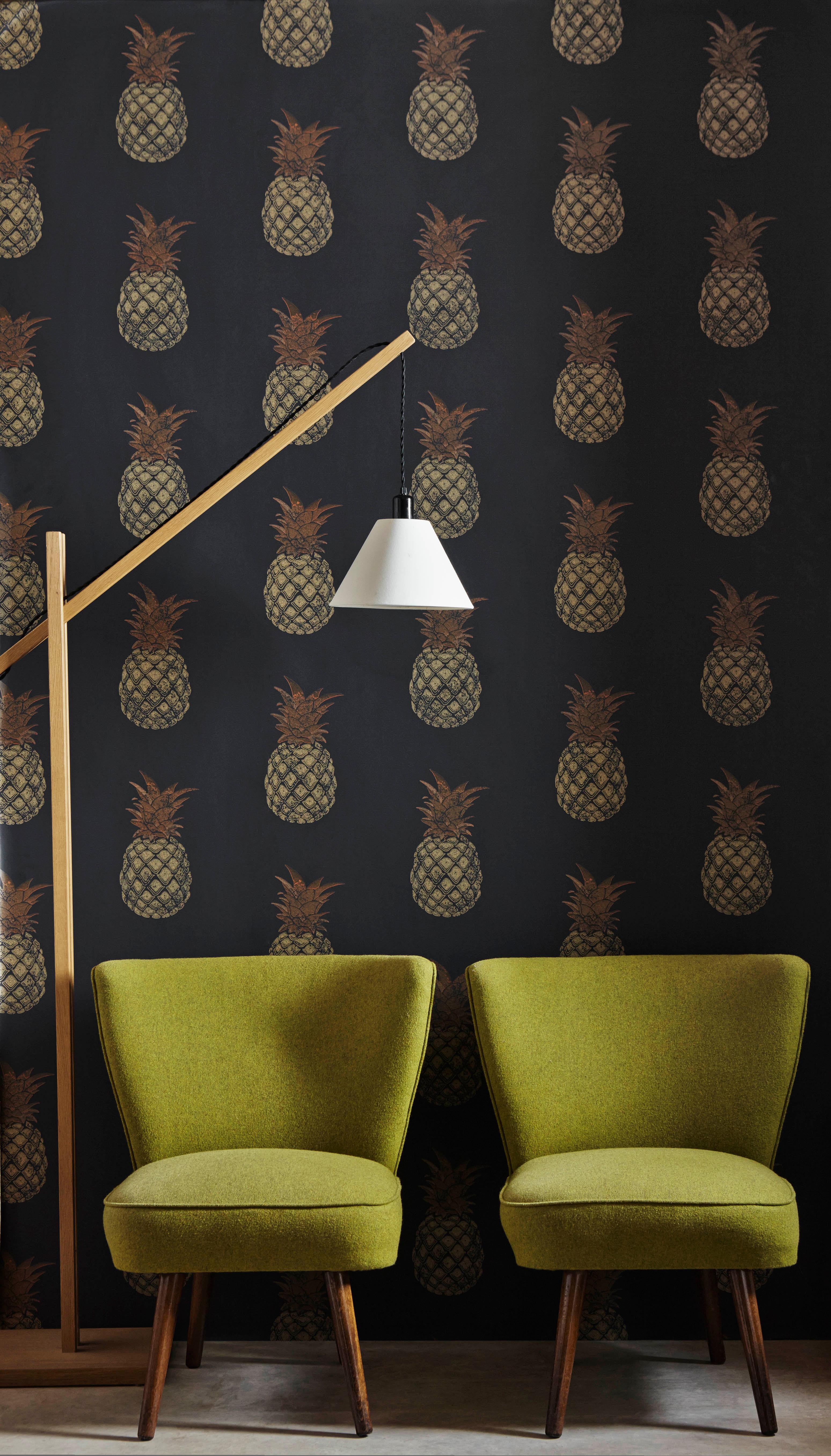 'Pineapple' Contemporary, Traditional Wallpaper in Red/Pink For Sale 1