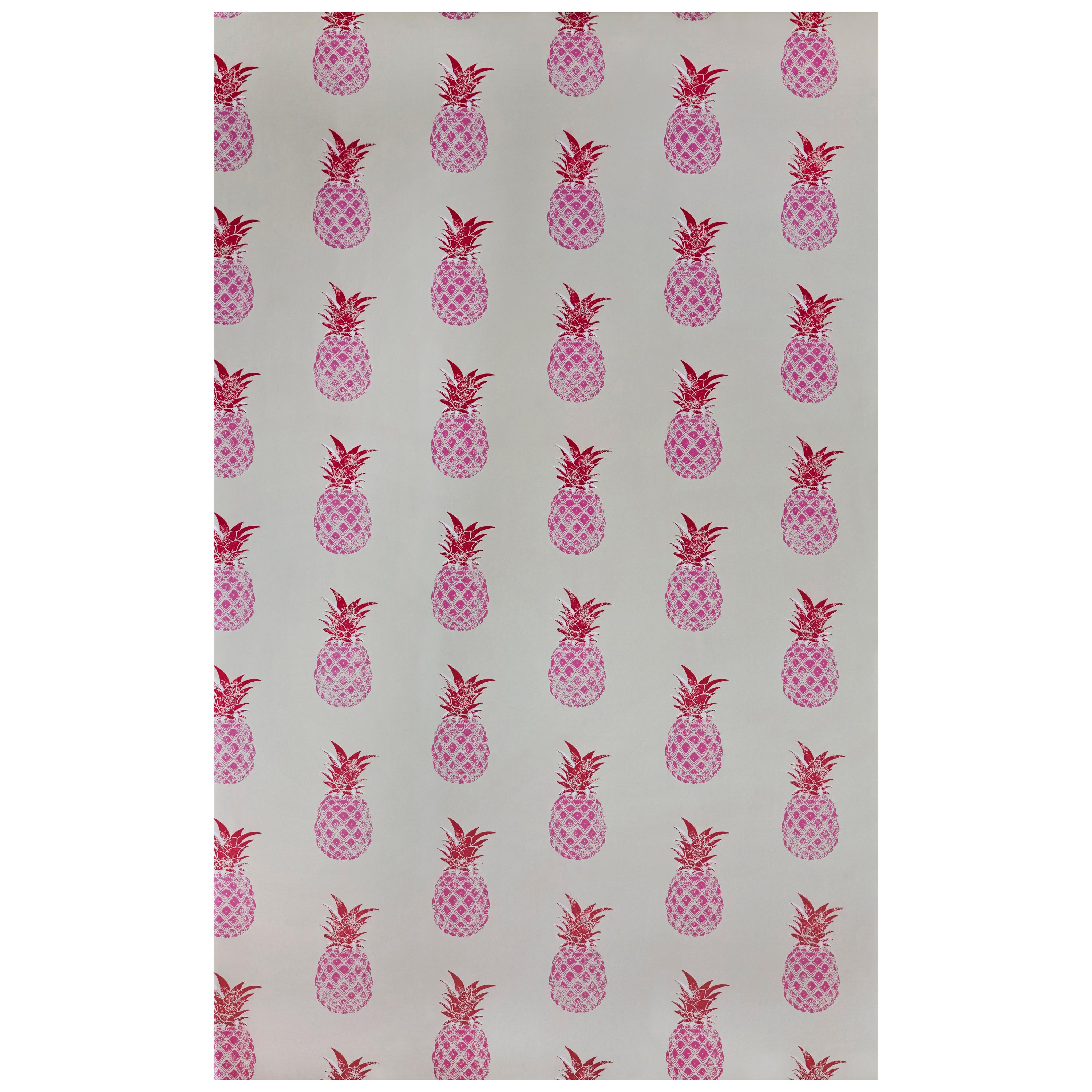 'Pineapple' Contemporary, Traditional Wallpaper in Red/Pink For Sale
