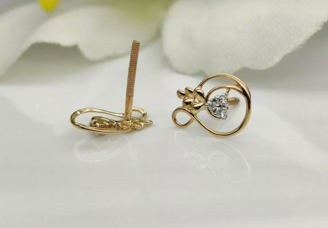 Round Cut Pineapple Ear Stud 14k Solid Gold Diamond Fruit Earring Women Birthday Gift For Sale