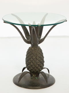Pineapple Form Side Table of Bronze with Round Glass Top