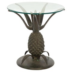 Vintage Pineapple Form Side Table of Bronze with Round Glass Top