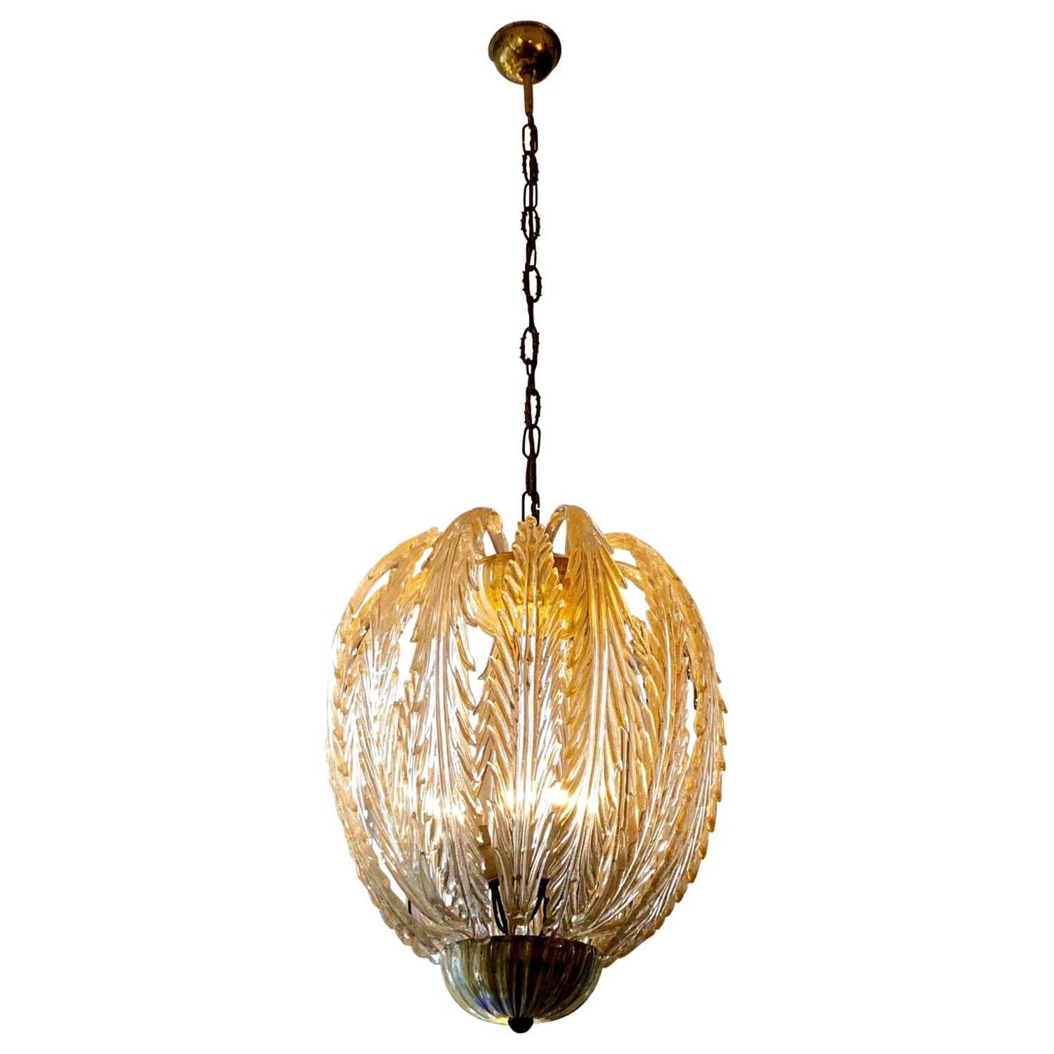 Pineapple Golden Glass Pendant Light Circa 1920s 1940s