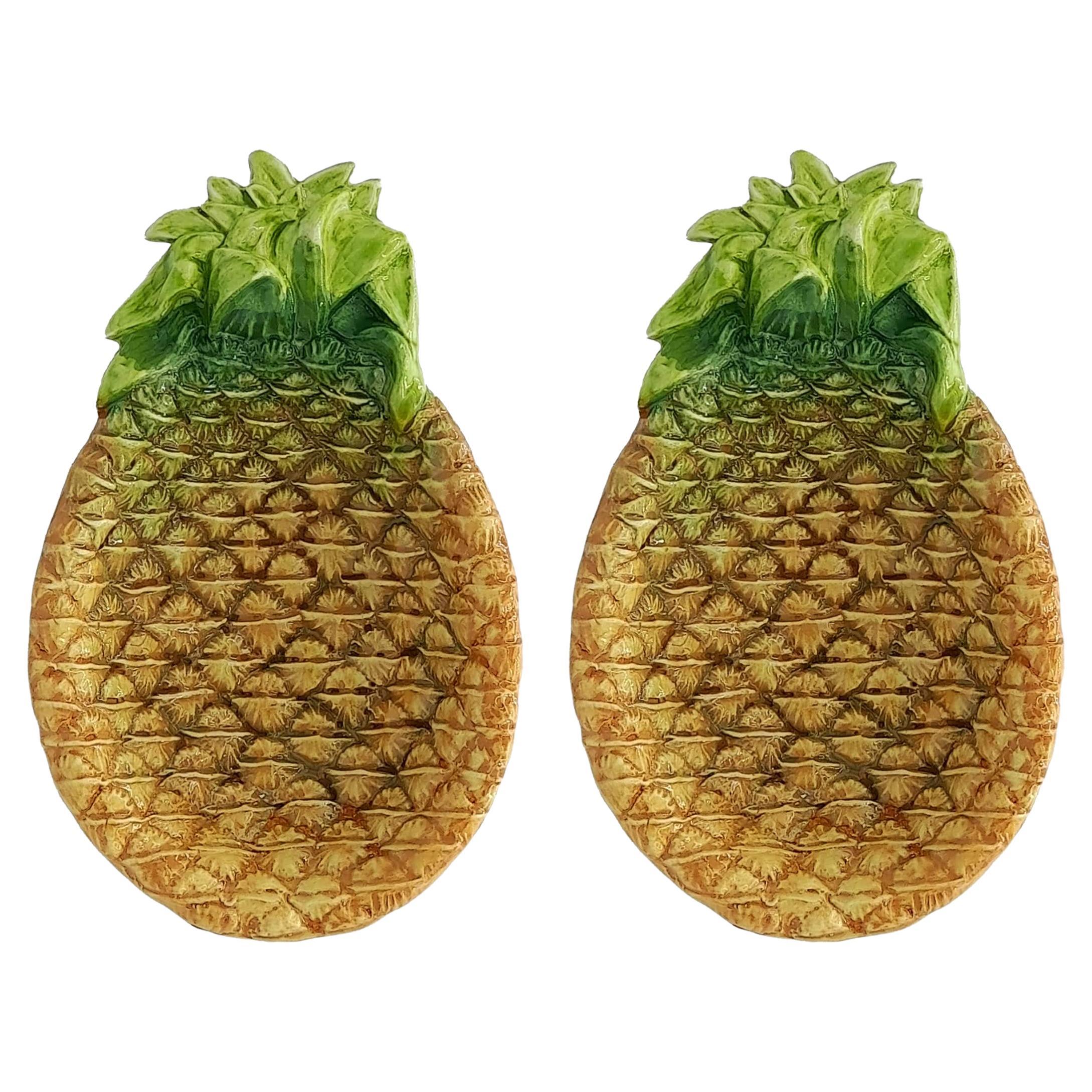 Pineapple Hand Painted Ceramic Starter Set of 2 For Sale