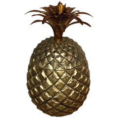 Retro Pineapple Ice Bucket with Gold Wash Over Silver Plate and Copper Enameled Steel