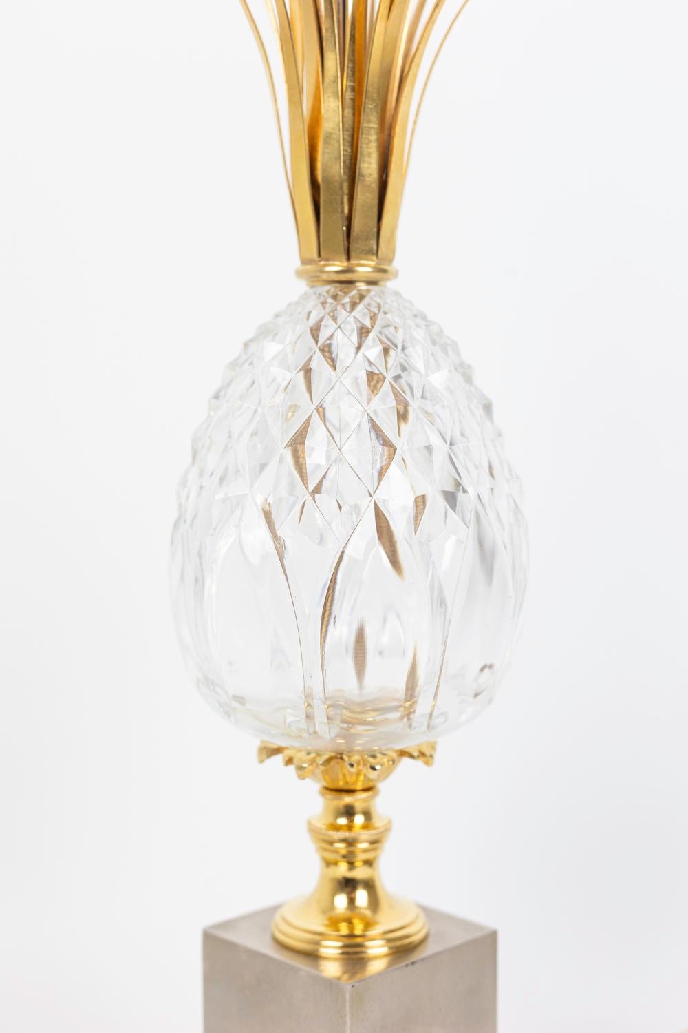 European Pineapple Lamp in Crystal and Gilt and Silvered Metal, 1970s