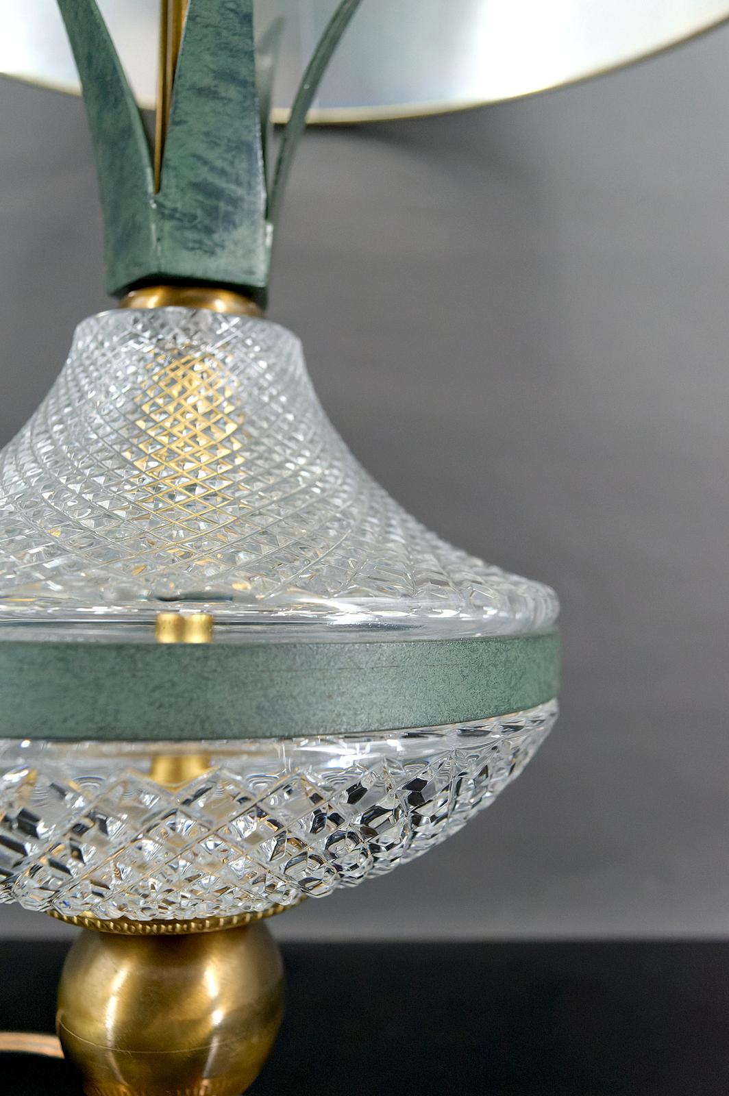 French Pineapple lamp in crystal and patinated metal, France, Circa 1950 For Sale