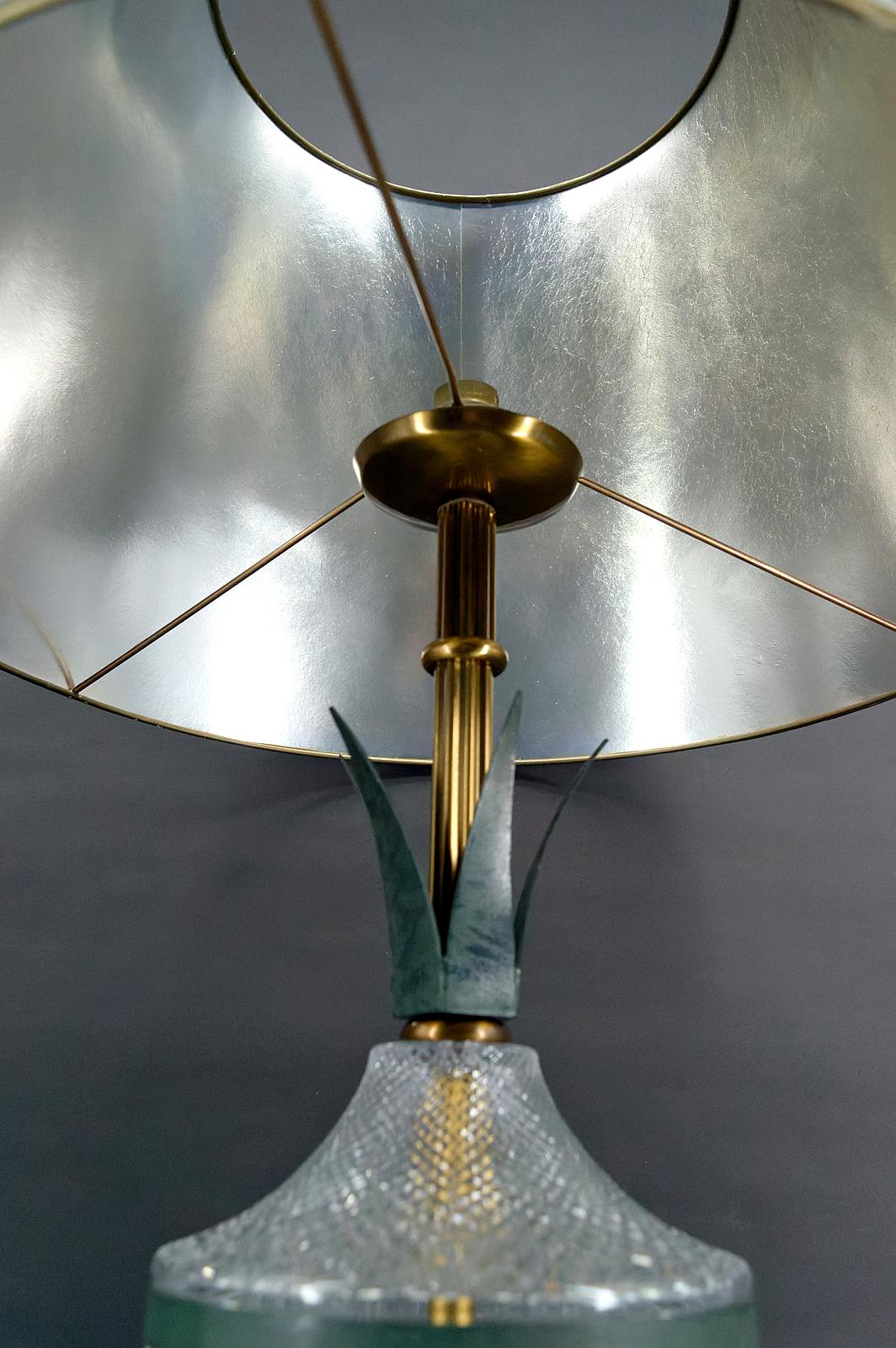 Milieu du XXe siècle Lampe ananas en cristal et métal patiné, France, vers 1950 en vente