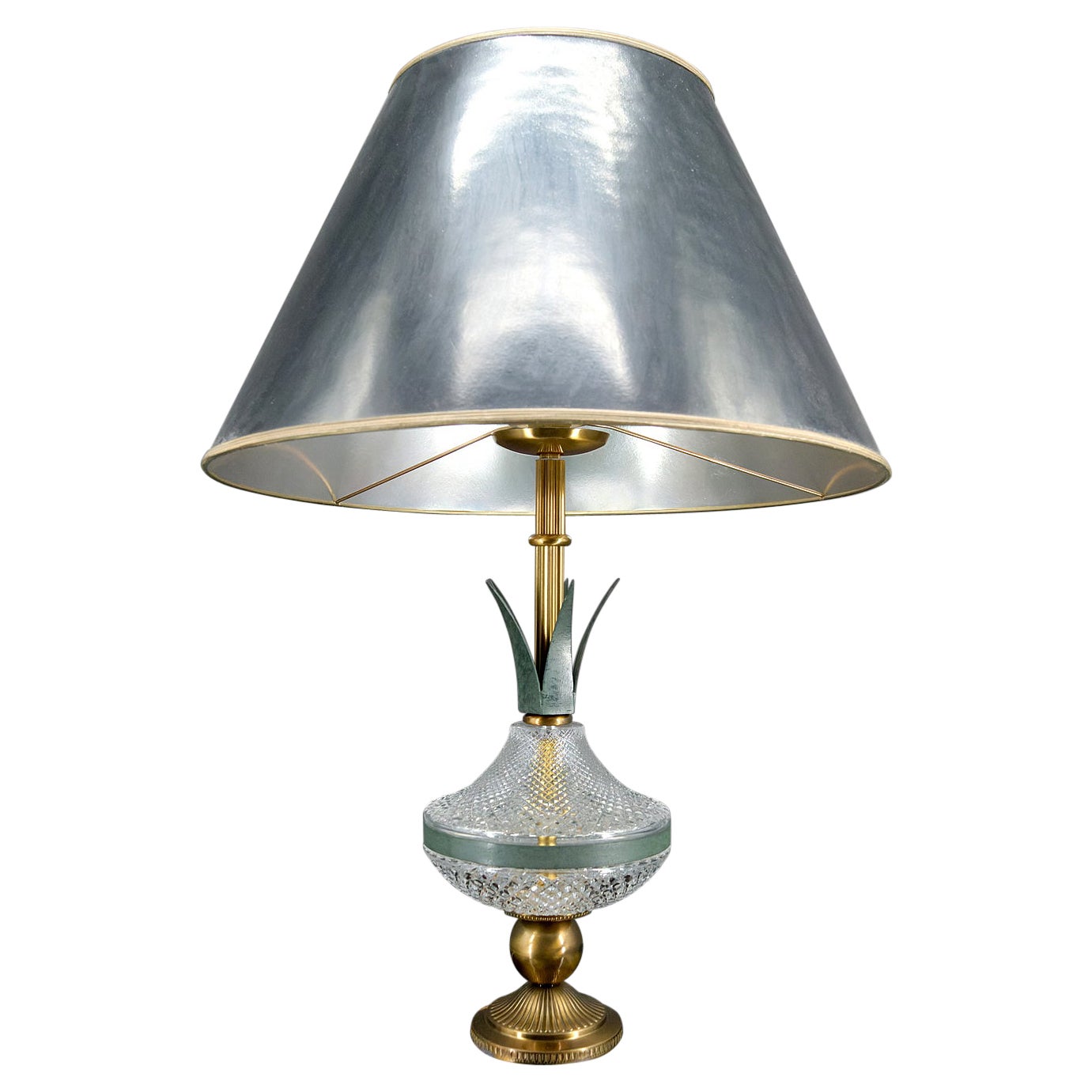 Lámpara piña de cristal y metal patinado, Francia, Circa 1950
