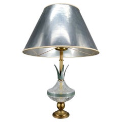 Lámpara piña de cristal y metal patinado, Francia, Circa 1950