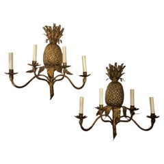 Pineapple Motif Gilt Metal Sconces