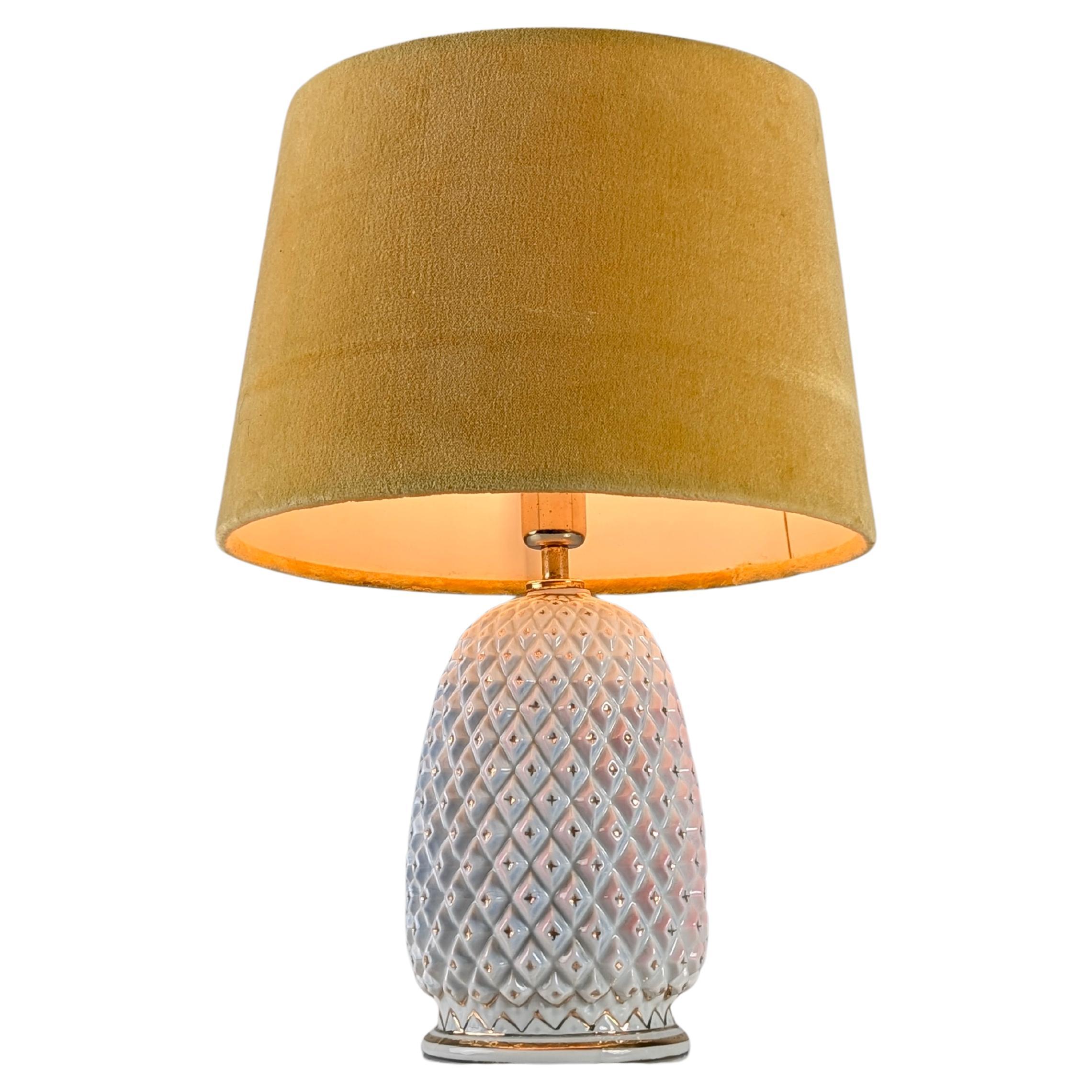 Pineapple Porcelain Table Lamp with Iridescent Glaze and Gold by Capodimonte