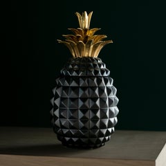 Set/2 Pineapple Ceramic Pots, Black, Handmade in Portugal by Lusitanus Home