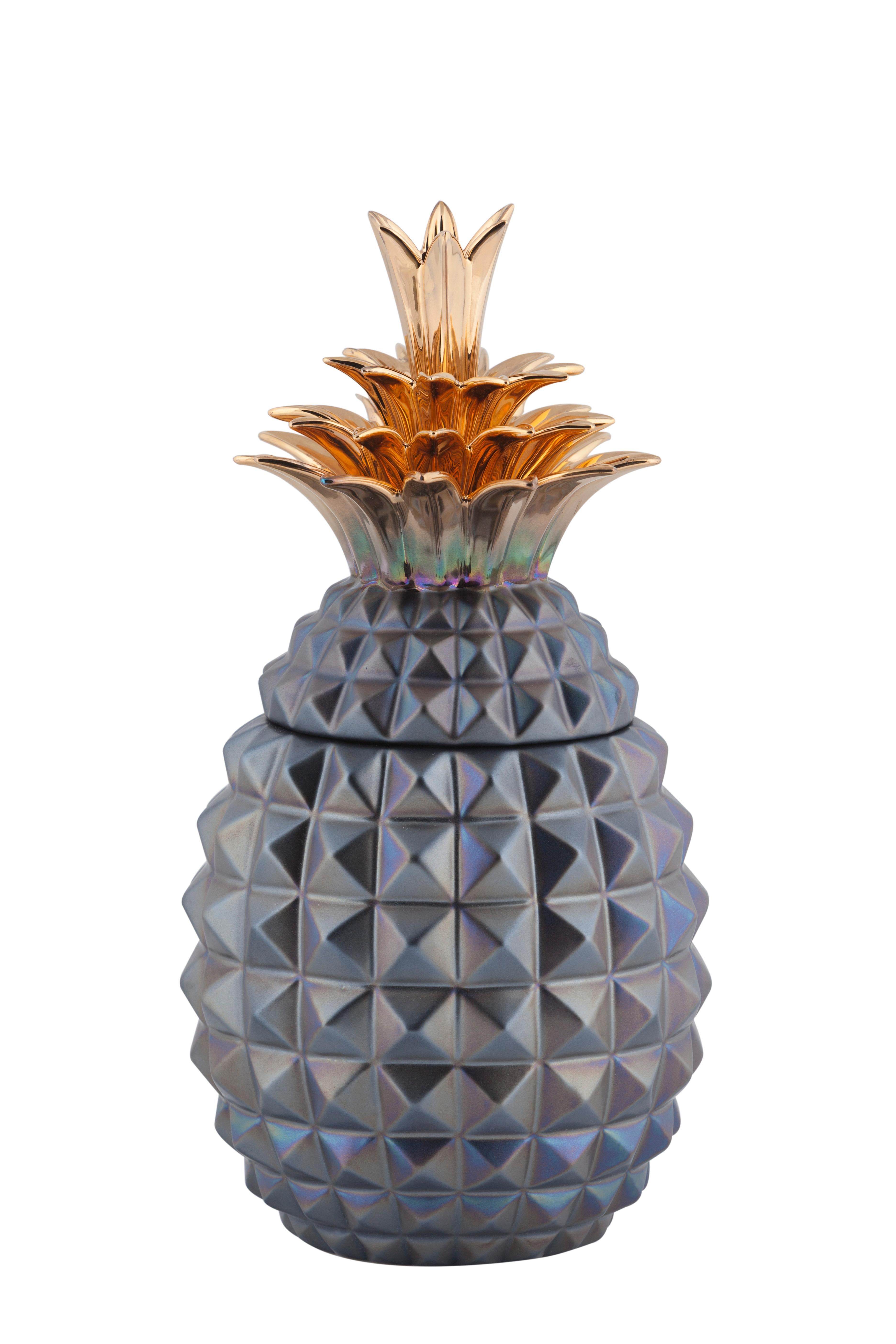 Peint à la main Lot de 2 pots en céramique ananas, noirs, fabriqués à la main au Portugal par Lusitanus Home en vente